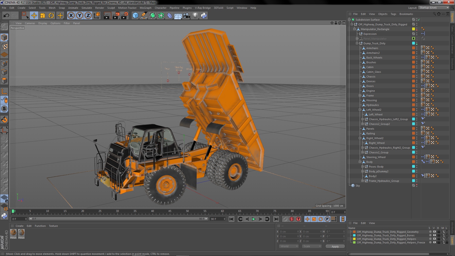 Off Highway Dump Truck Dirty Rigged for Cinema 4D 3D model