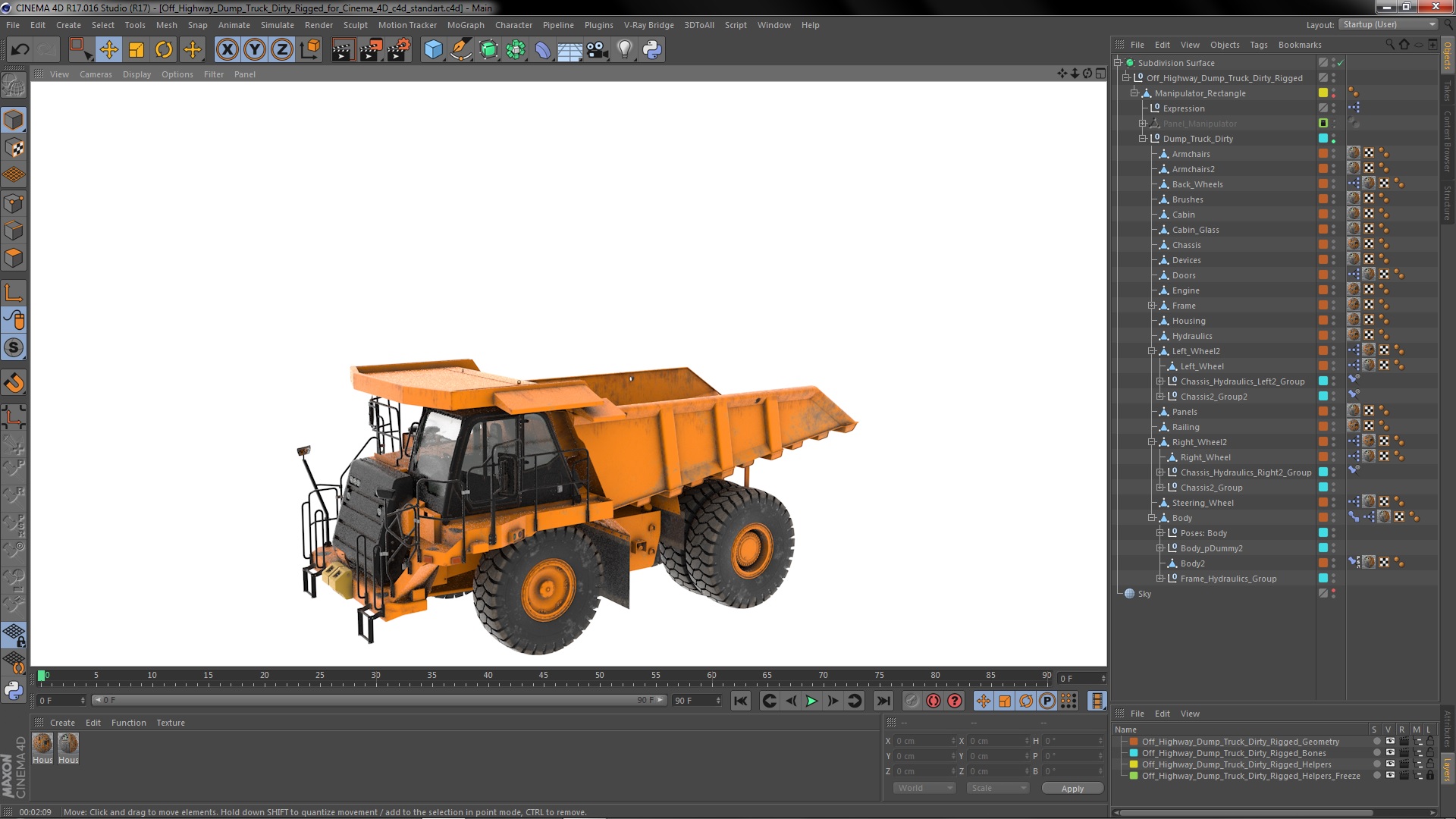Off Highway Dump Truck Dirty Rigged for Cinema 4D 3D model