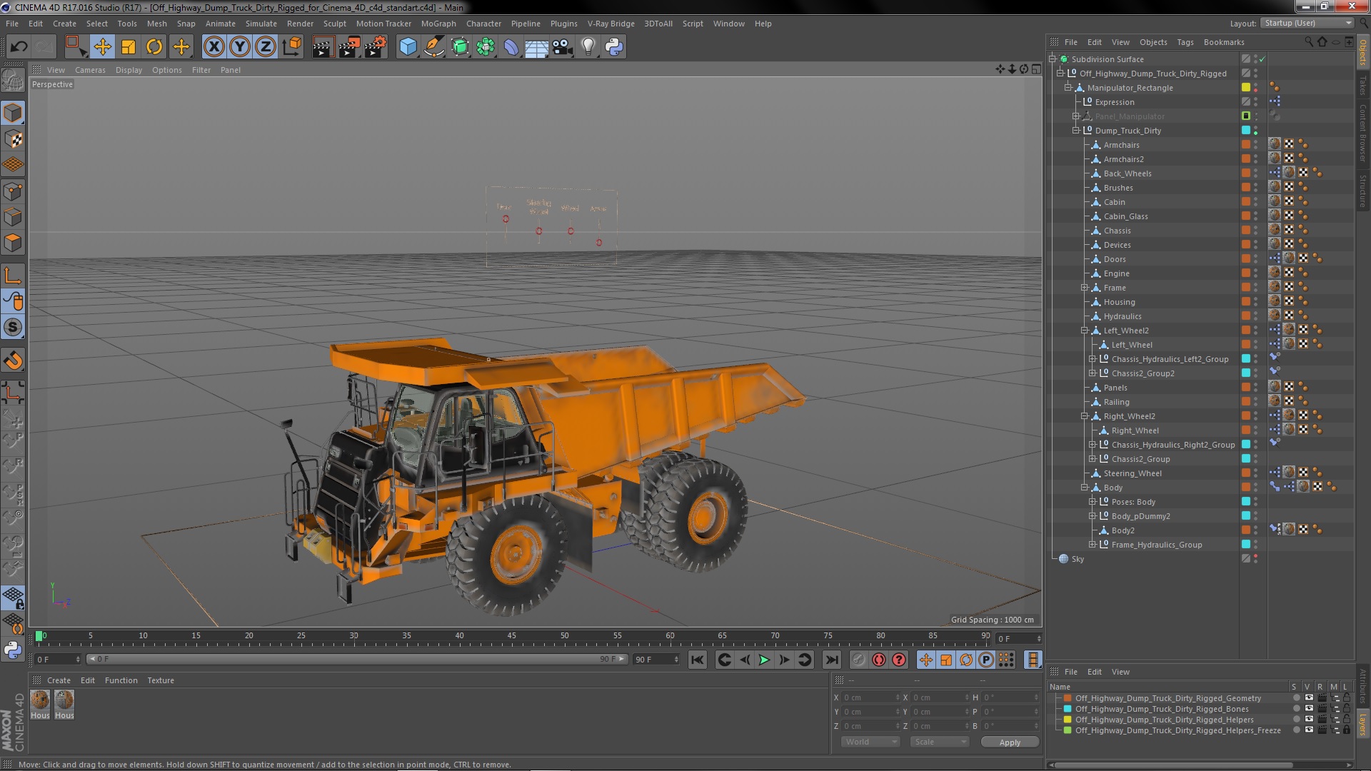 Off Highway Dump Truck Dirty Rigged for Cinema 4D 3D model
