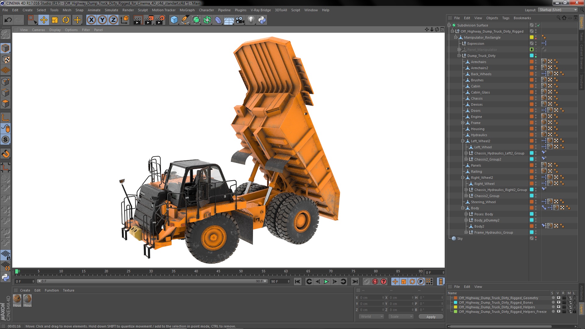 Off Highway Dump Truck Dirty Rigged for Cinema 4D 3D model