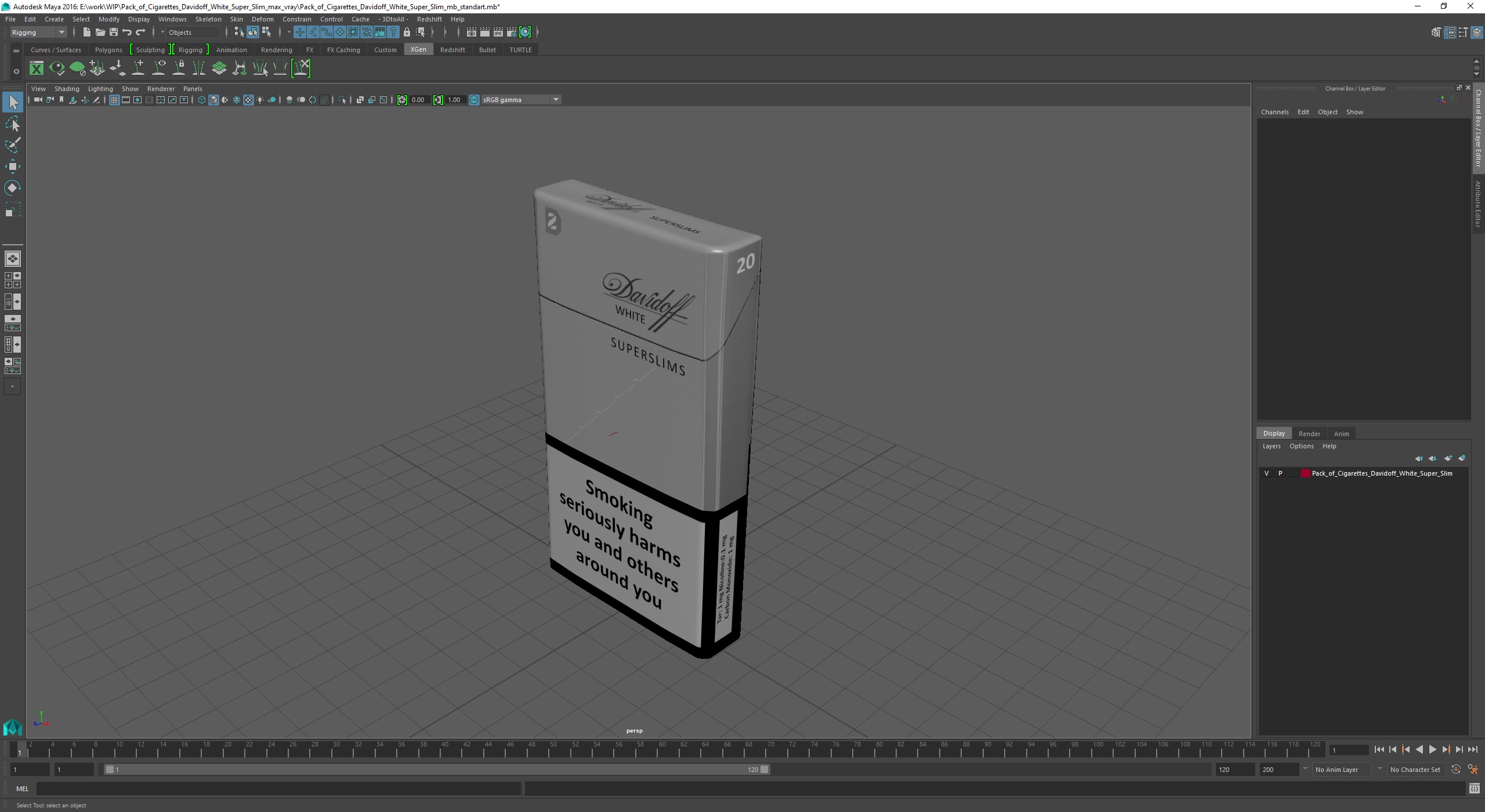 Pack of Cigarettes Davidoff White Super Slim 3D model