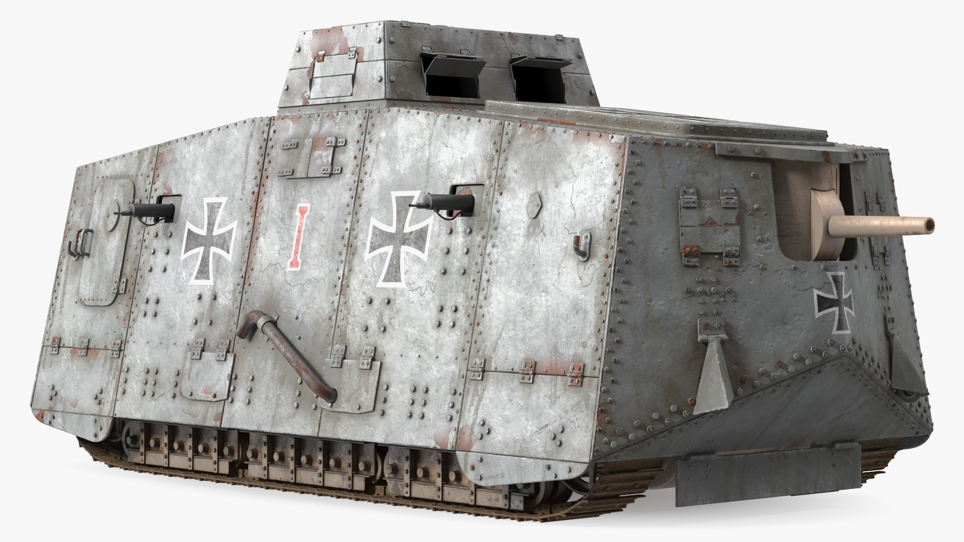 Old Aged WWI German A7V Armored Vehicle Tank 3D model
