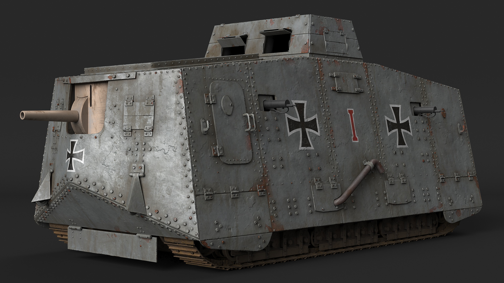 Old Aged WWI German A7V Armored Vehicle Tank 3D model