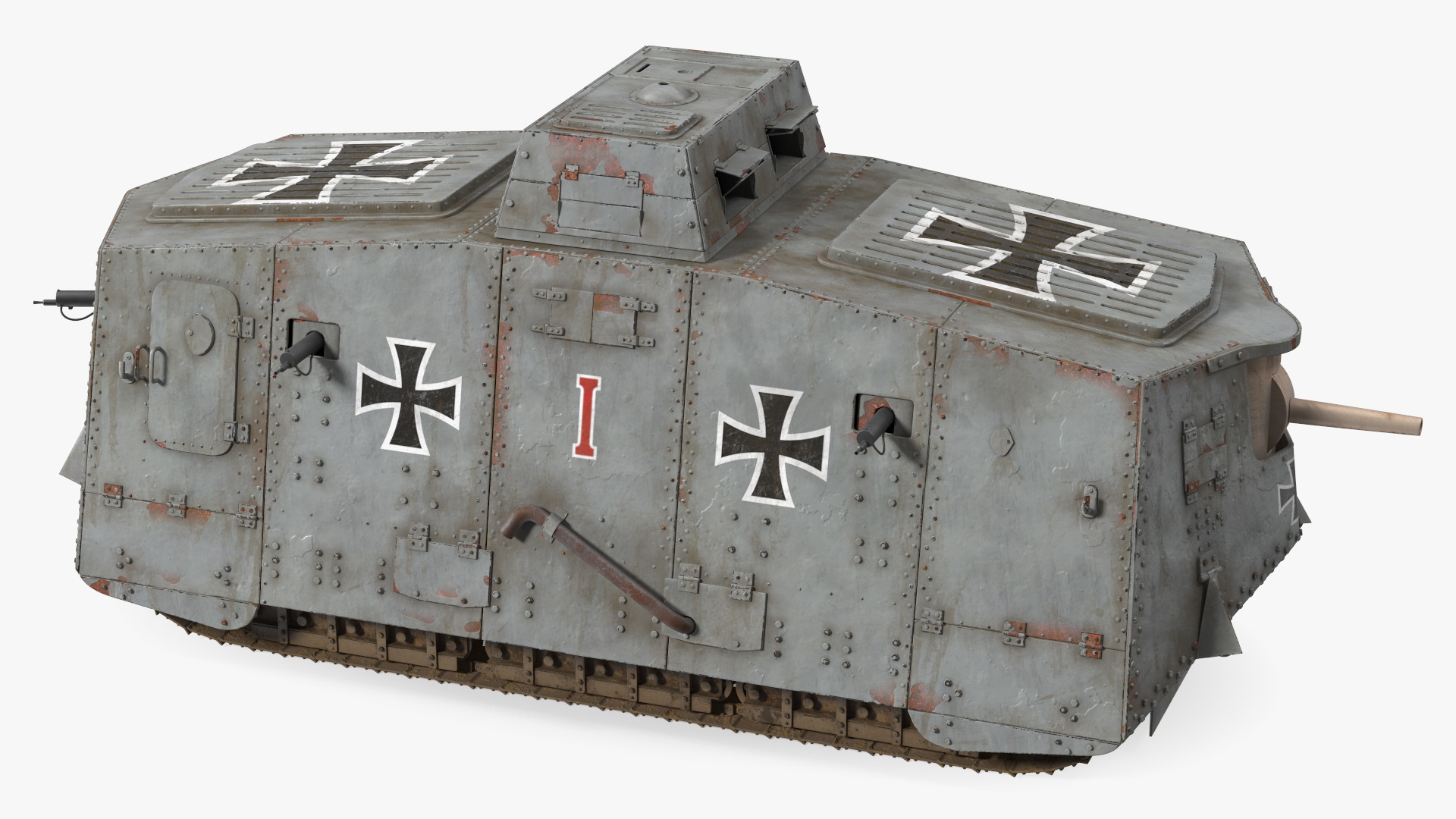 Old Aged WWI German A7V Armored Vehicle Tank 3D model