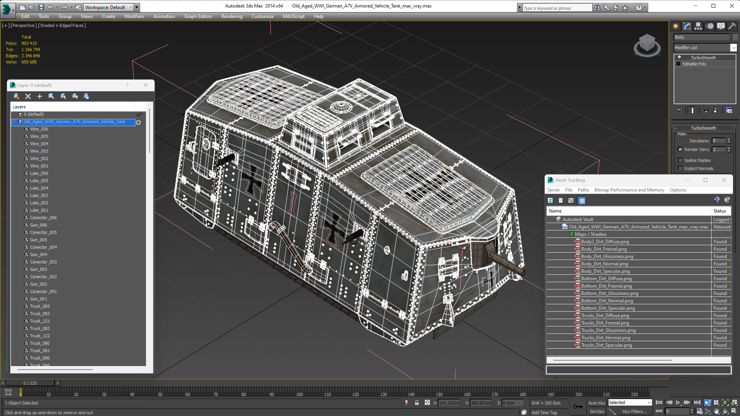 Old Aged WWI German A7V Armored Vehicle Tank 3D model
