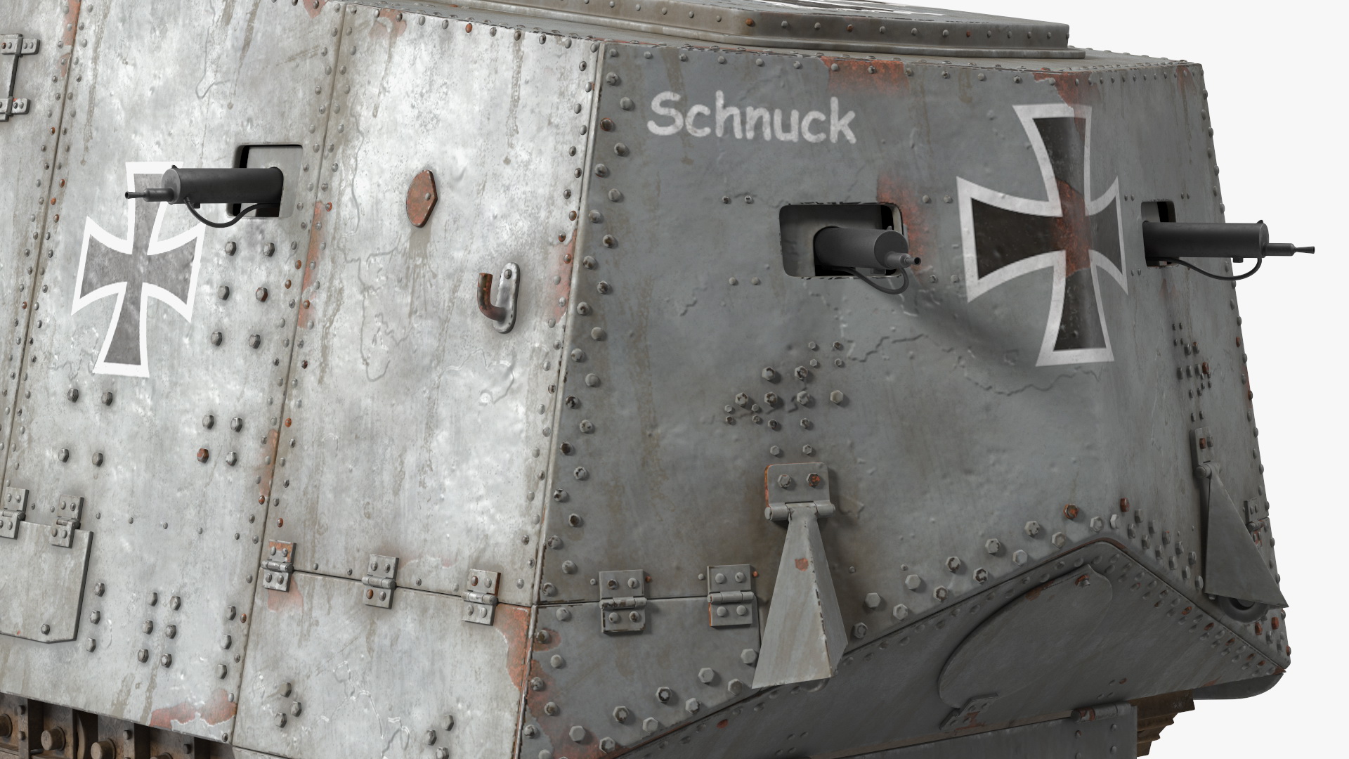 Old Aged WWI German A7V Armored Vehicle Tank 3D model