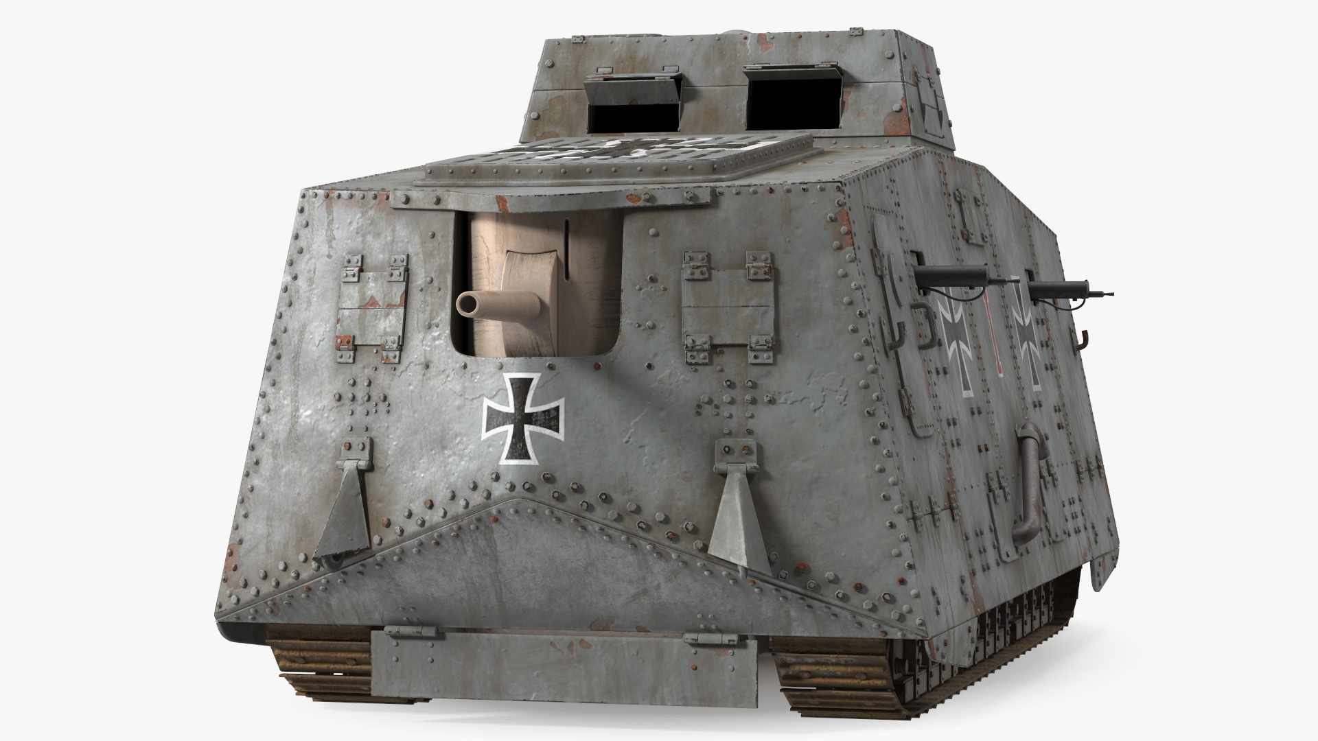 Old Aged WWI German A7V Armored Vehicle Tank 3D model