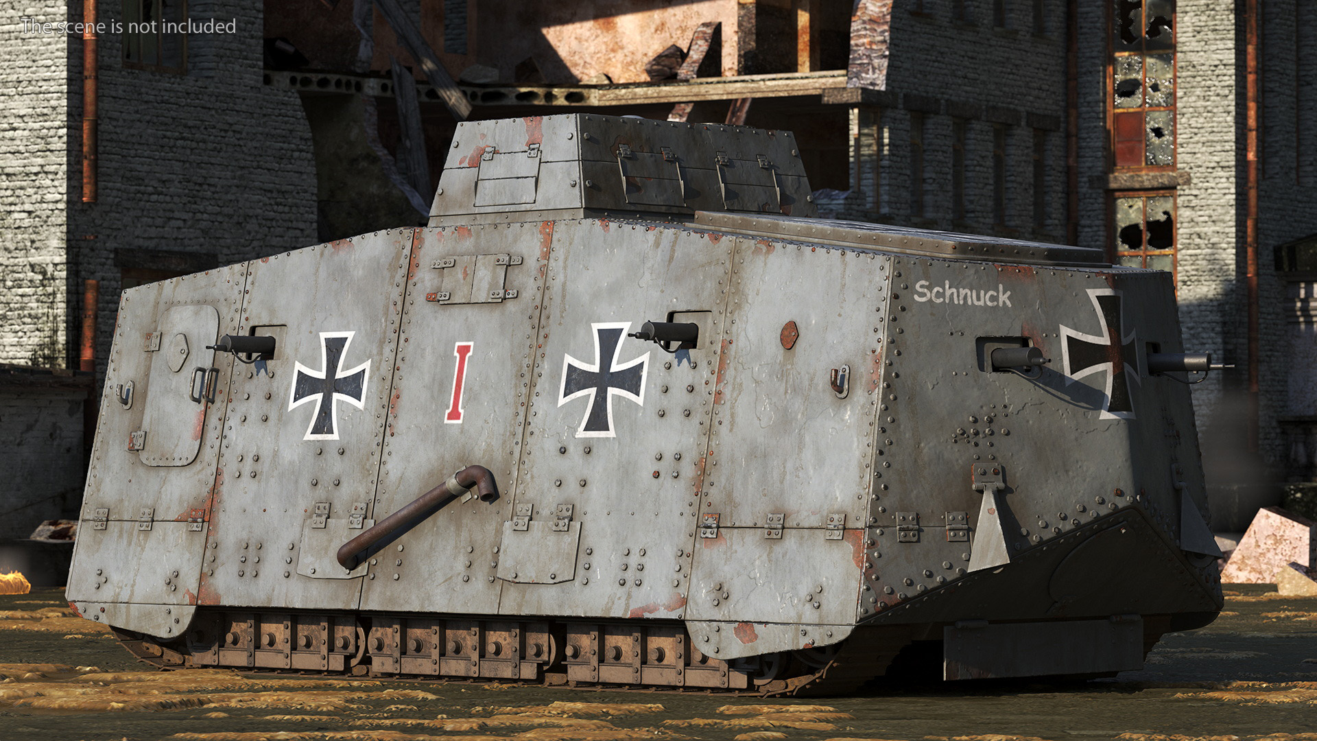 Old Aged WWI German A7V Armored Vehicle Tank 3D model