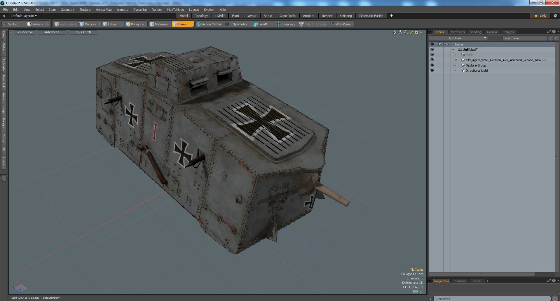 Old Aged WWI German A7V Armored Vehicle Tank 3D model