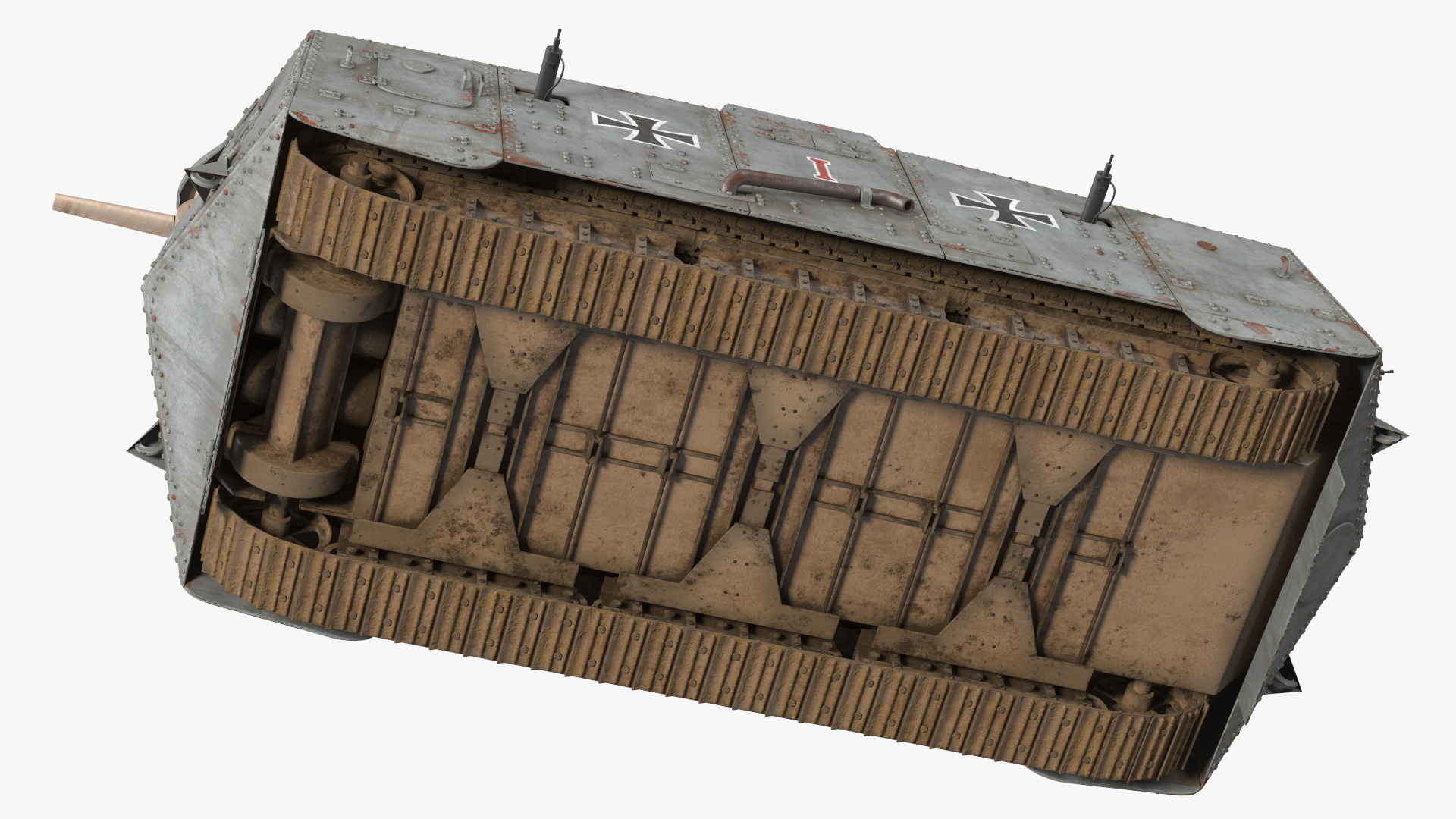 Old Aged WWI German A7V Armored Vehicle Tank 3D model