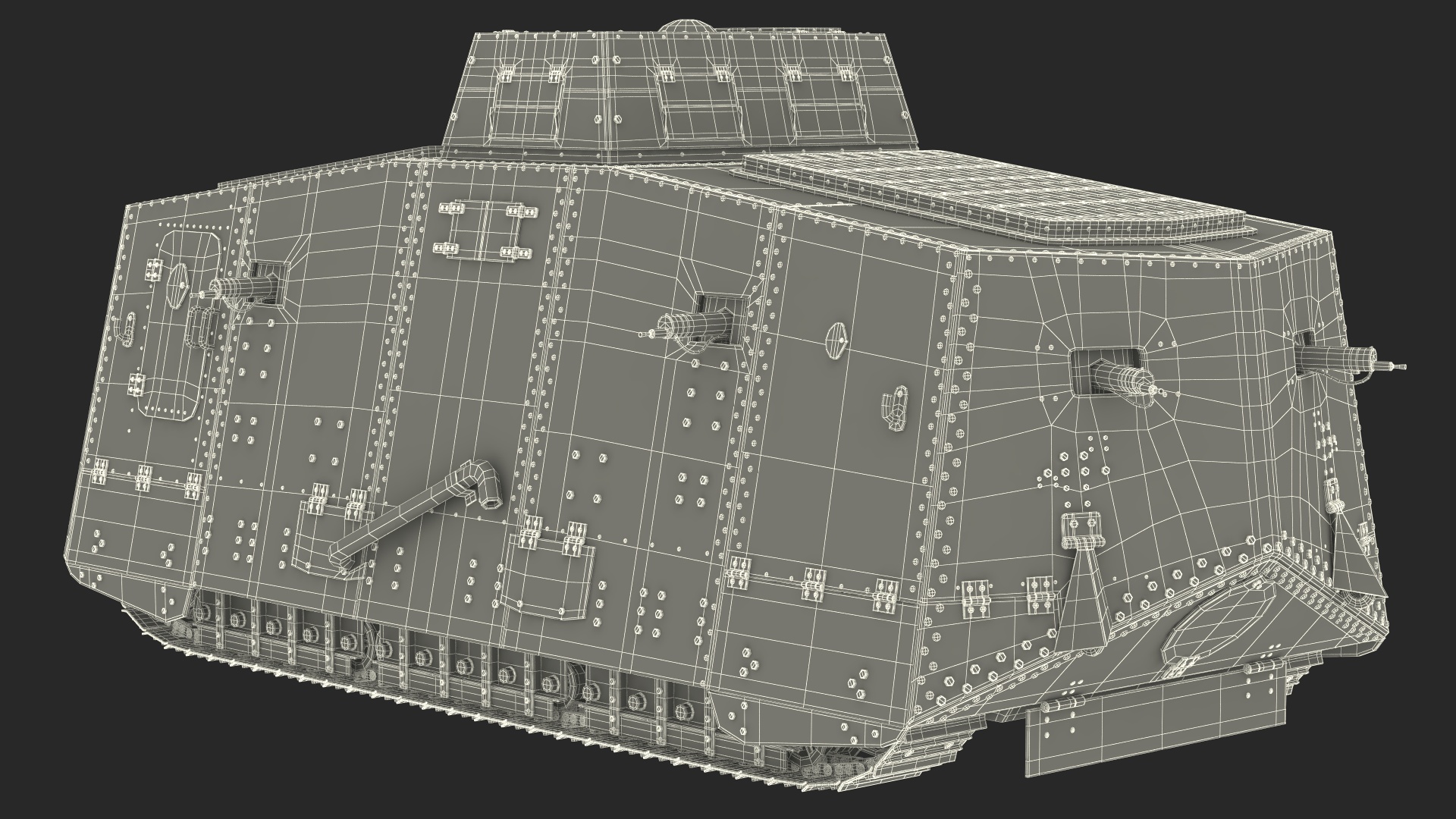 Old Aged WWI German A7V Armored Vehicle Tank 3D model