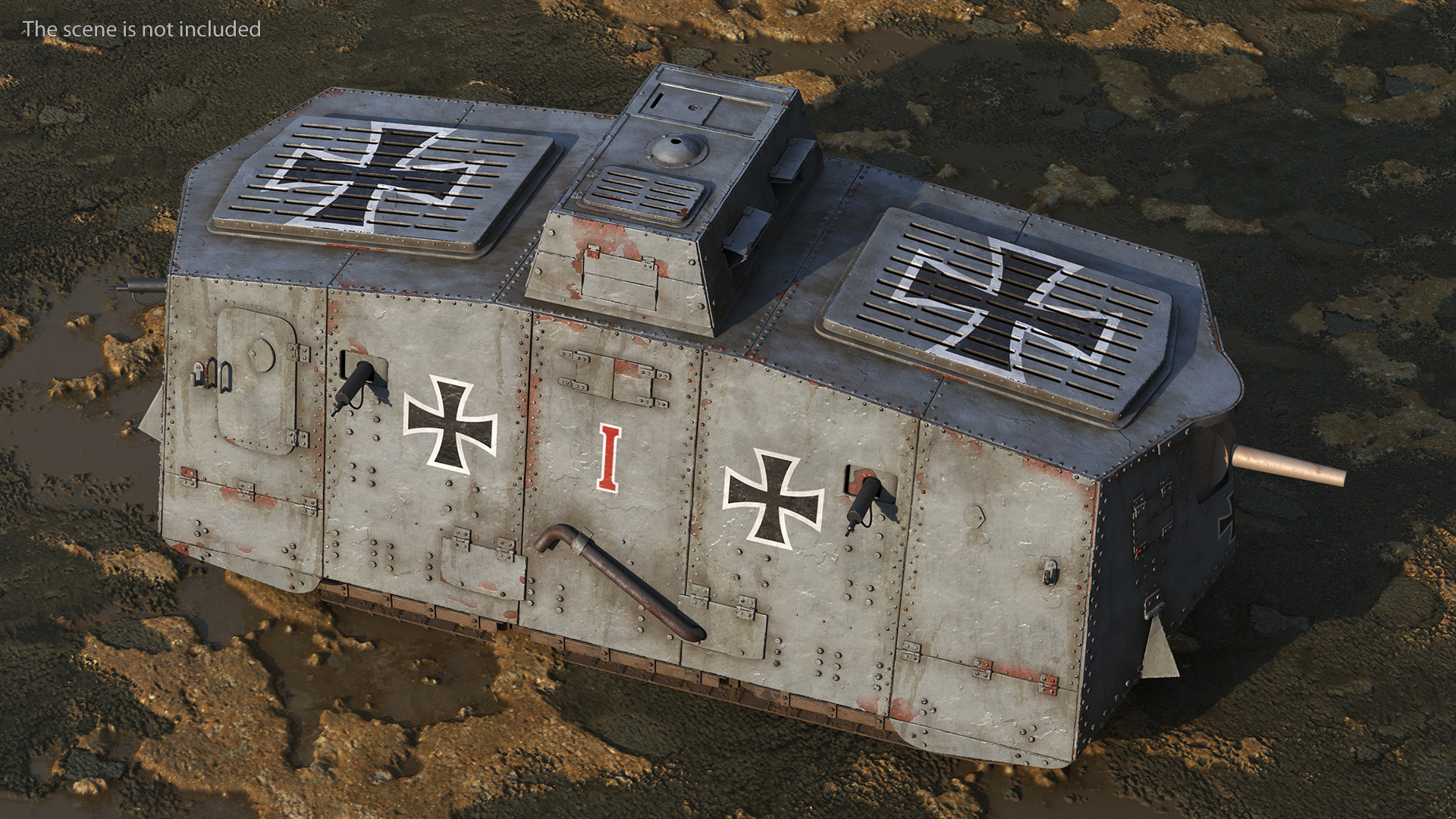 Old Aged WWI German A7V Armored Vehicle Tank 3D model