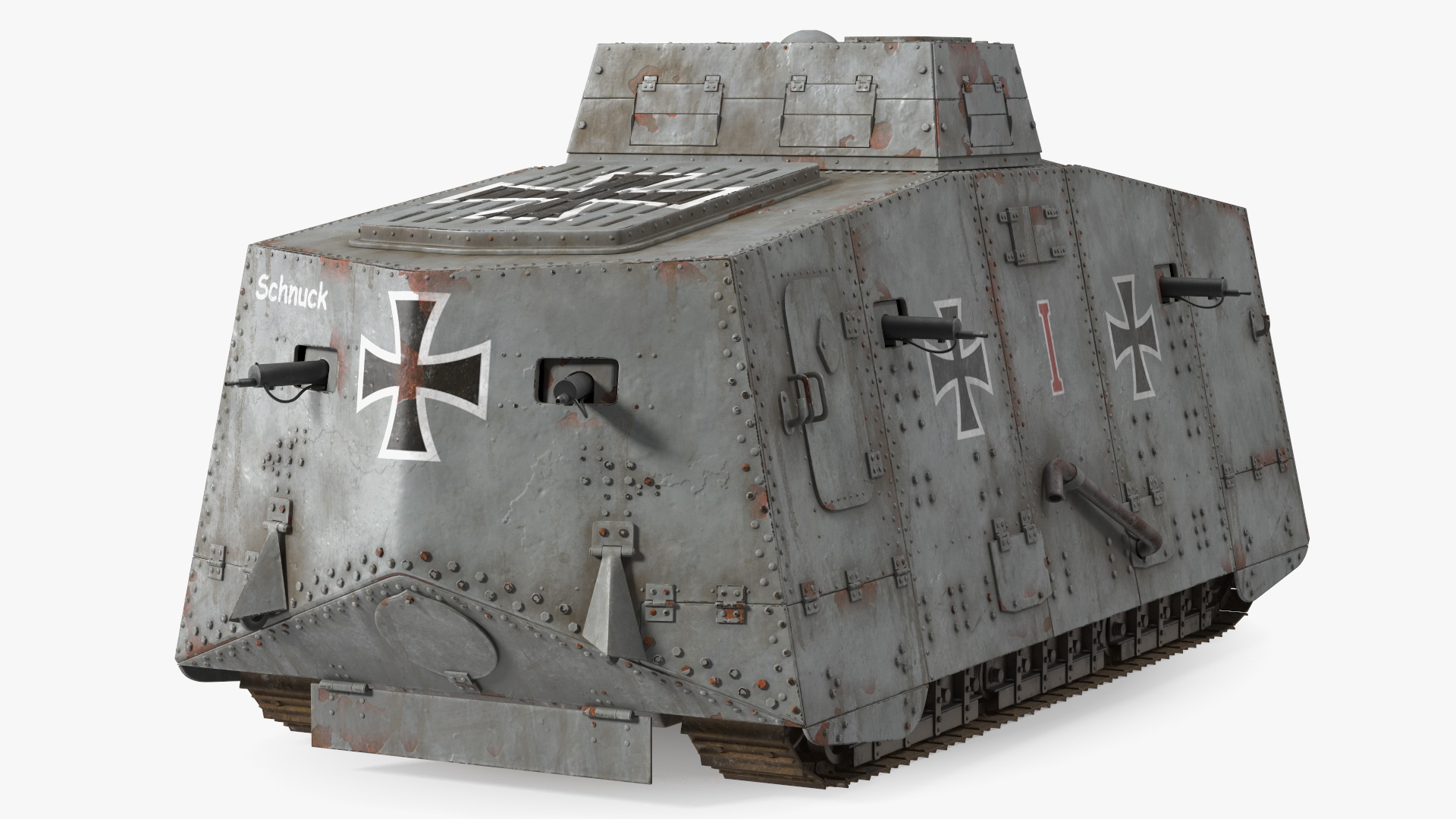 Old Aged WWI German A7V Armored Vehicle Tank 3D model