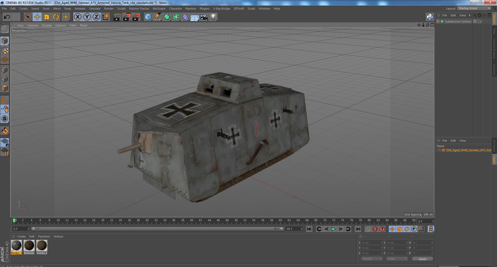Old Aged WWI German A7V Armored Vehicle Tank 3D model