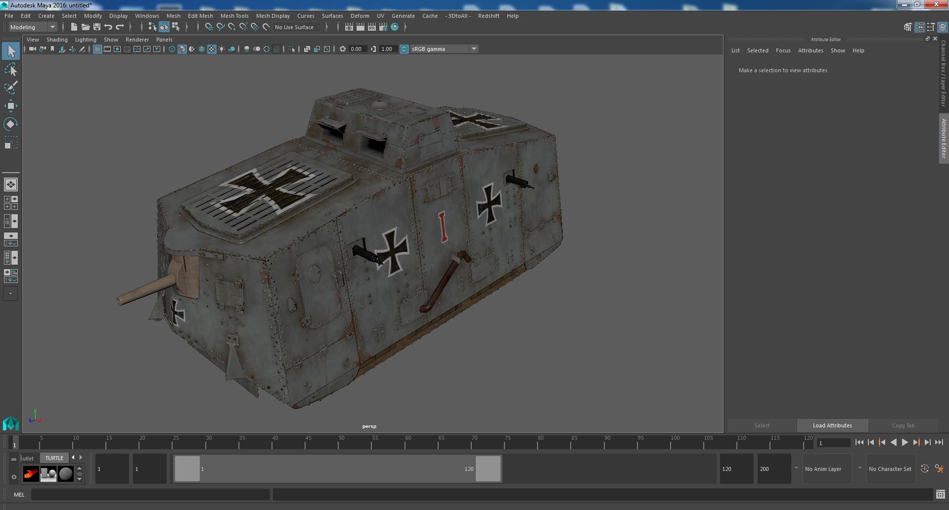Old Aged WWI German A7V Armored Vehicle Tank 3D model