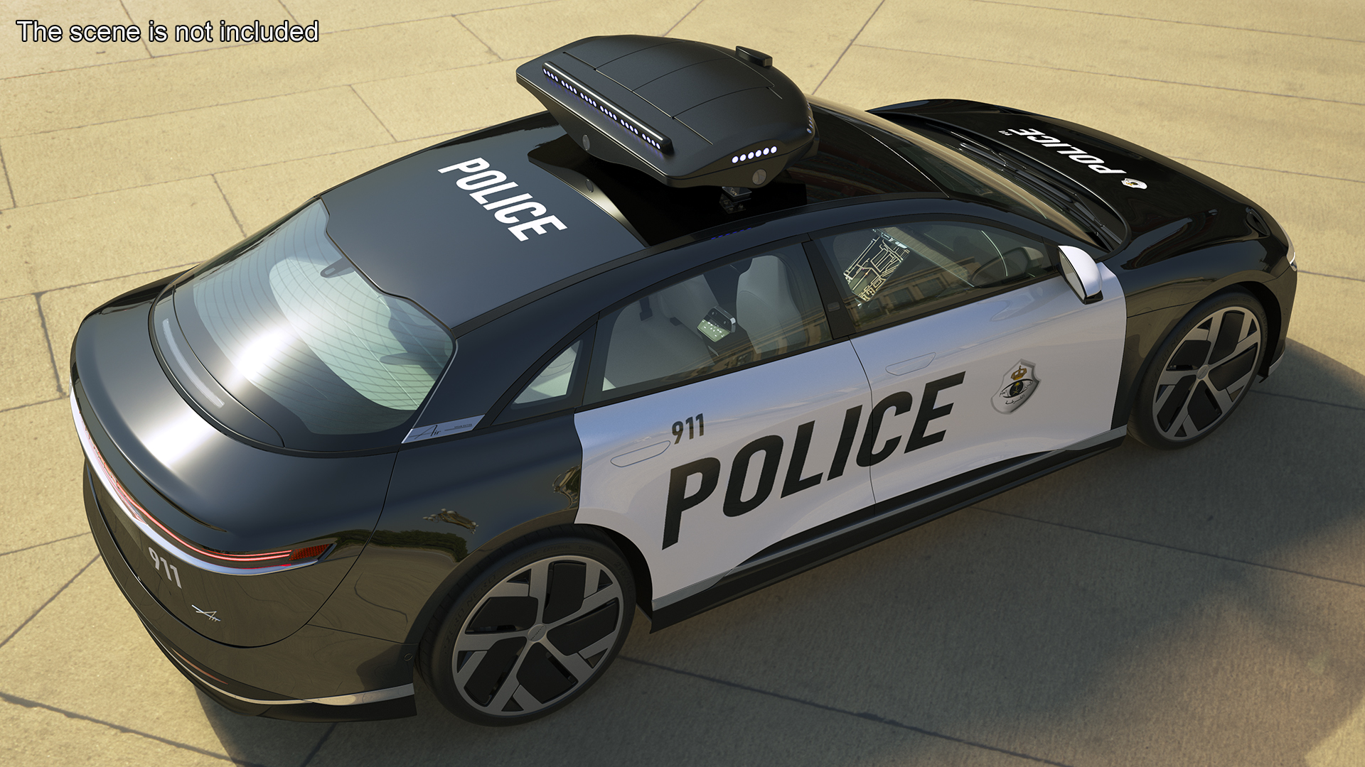 3D Lucid Air Electric Police Car with Drone Launch Pad
