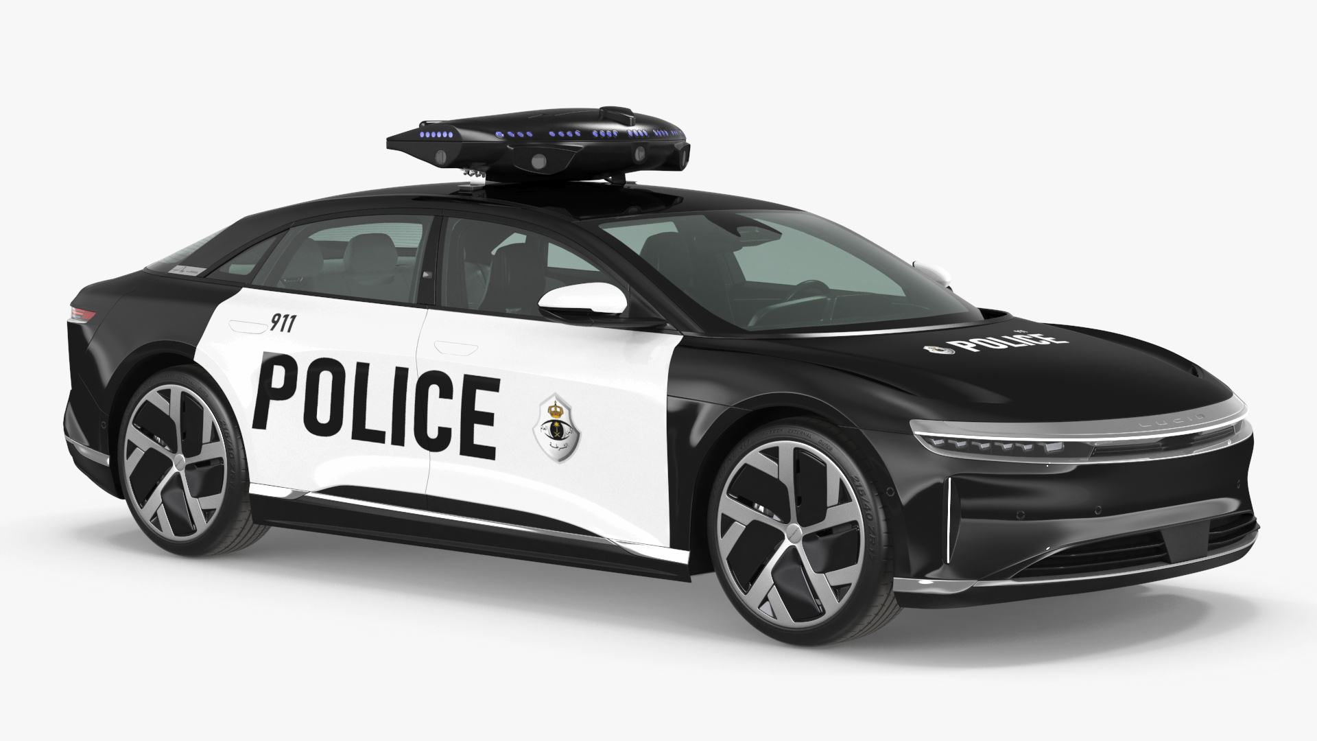 3D Lucid Air Electric Police Car with Drone Launch Pad