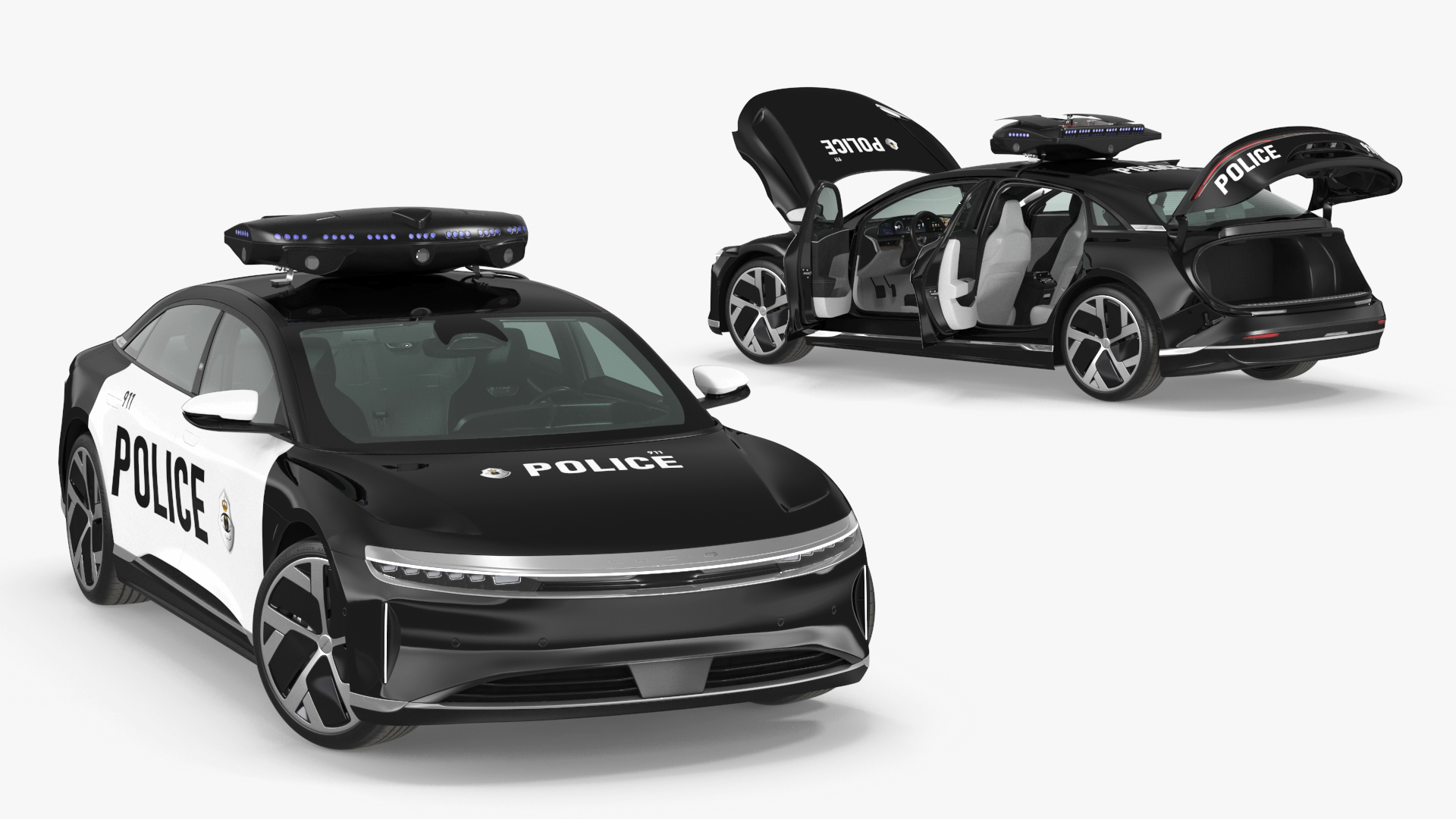 3D Lucid Air Electric Police Car with Drone Launch Pad