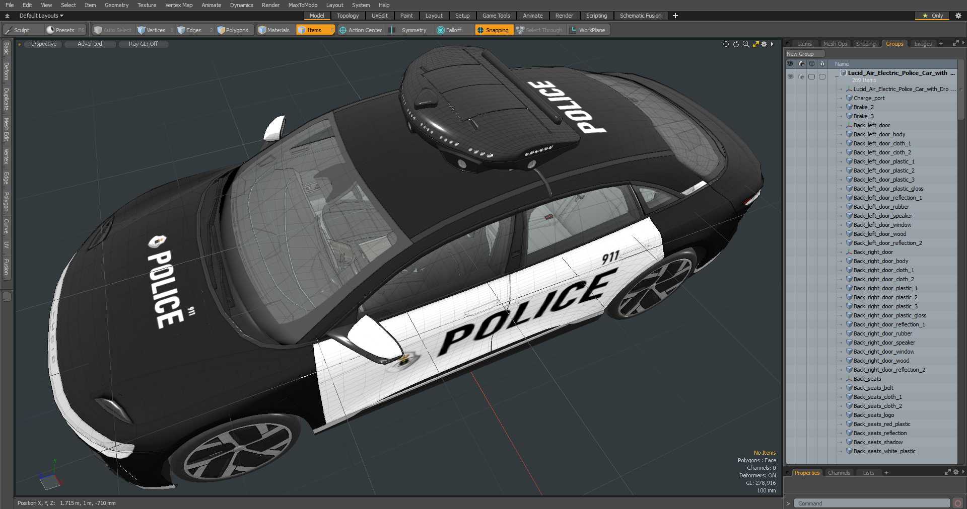 3D Lucid Air Electric Police Car with Drone Launch Pad