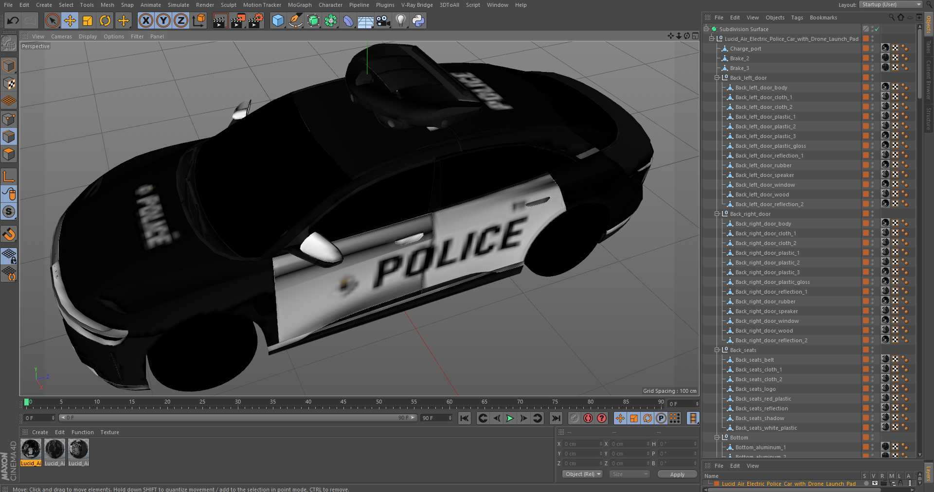 3D Lucid Air Electric Police Car with Drone Launch Pad