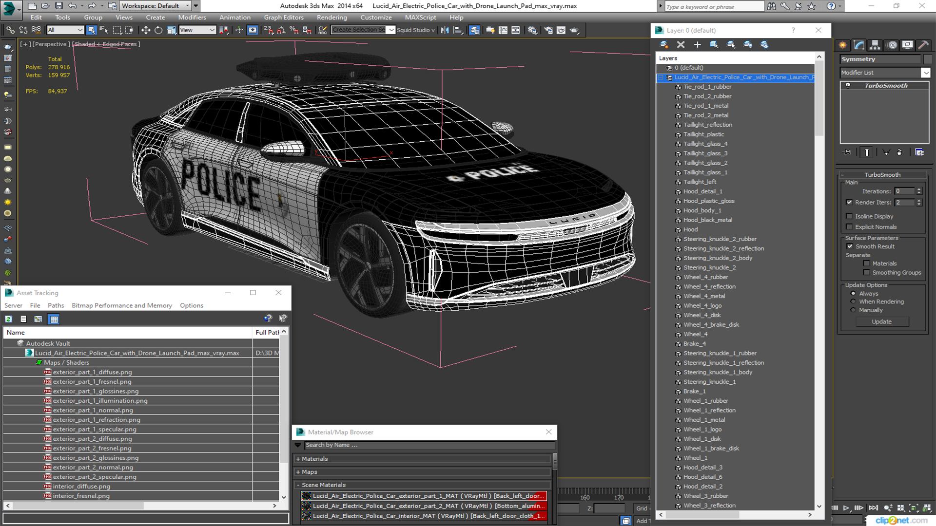 3D Lucid Air Electric Police Car with Drone Launch Pad
