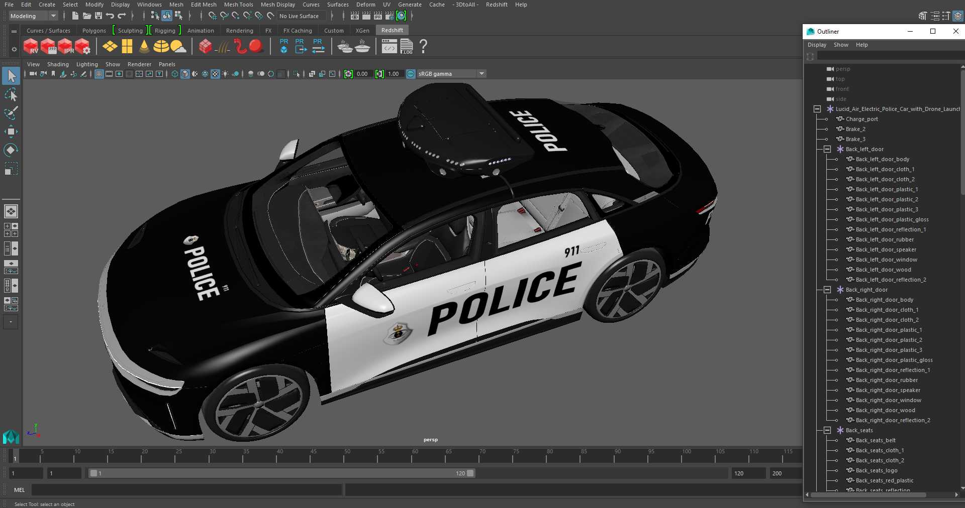 3D Lucid Air Electric Police Car with Drone Launch Pad