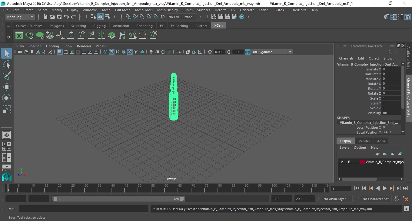 Vitamin B Complex Injection 3ml Ampoule 3D model