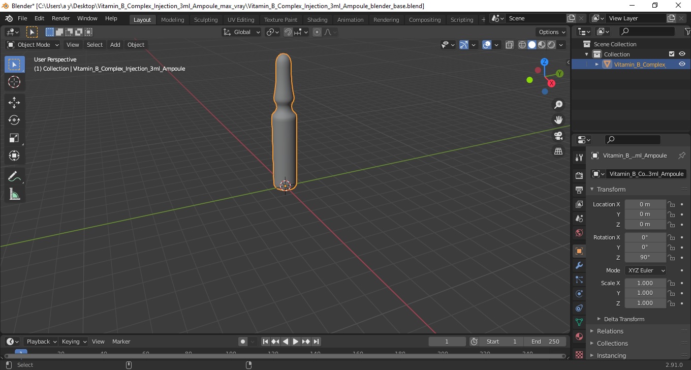 Vitamin B Complex Injection 3ml Ampoule 3D model