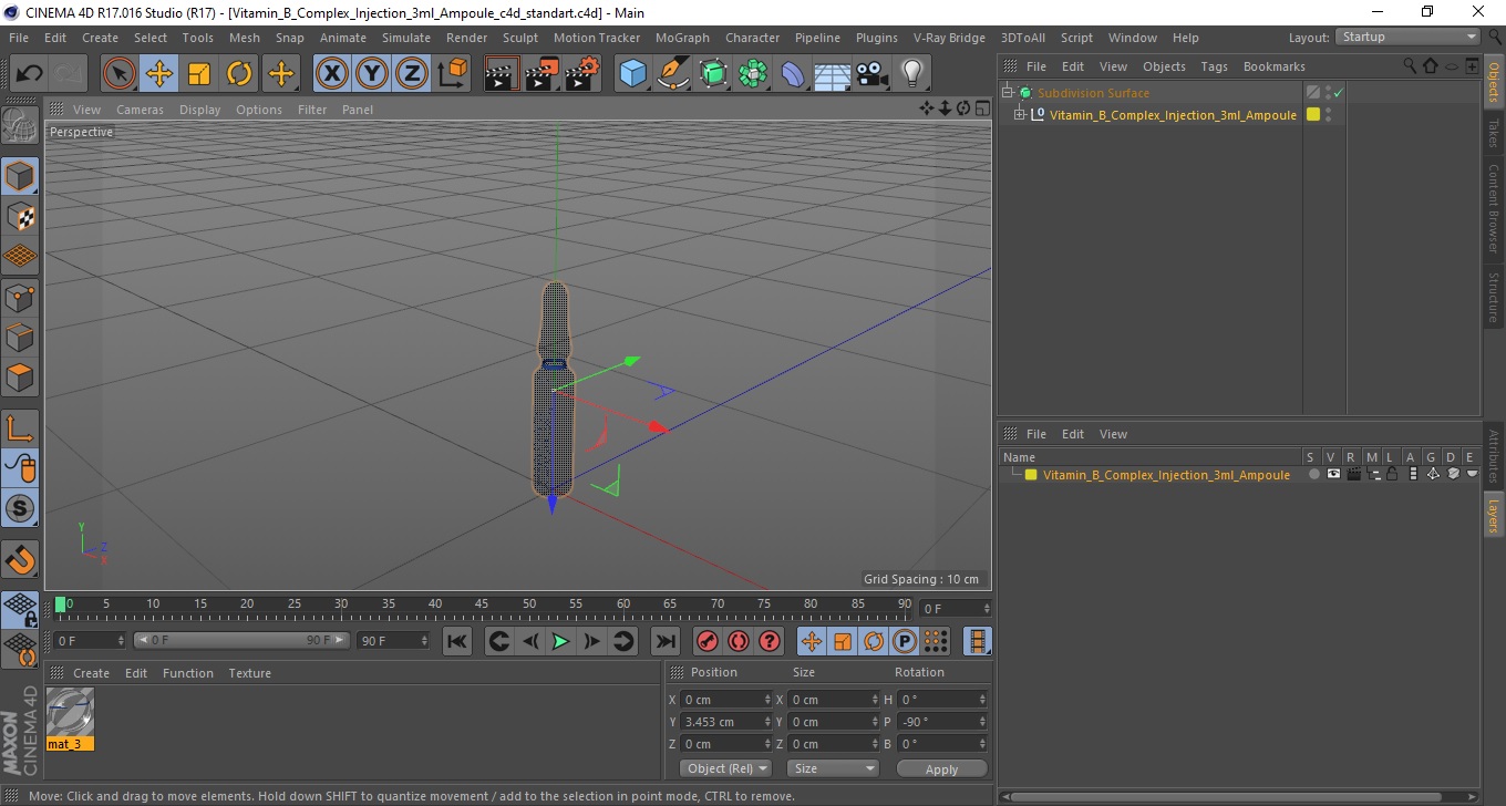 Vitamin B Complex Injection 3ml Ampoule 3D model