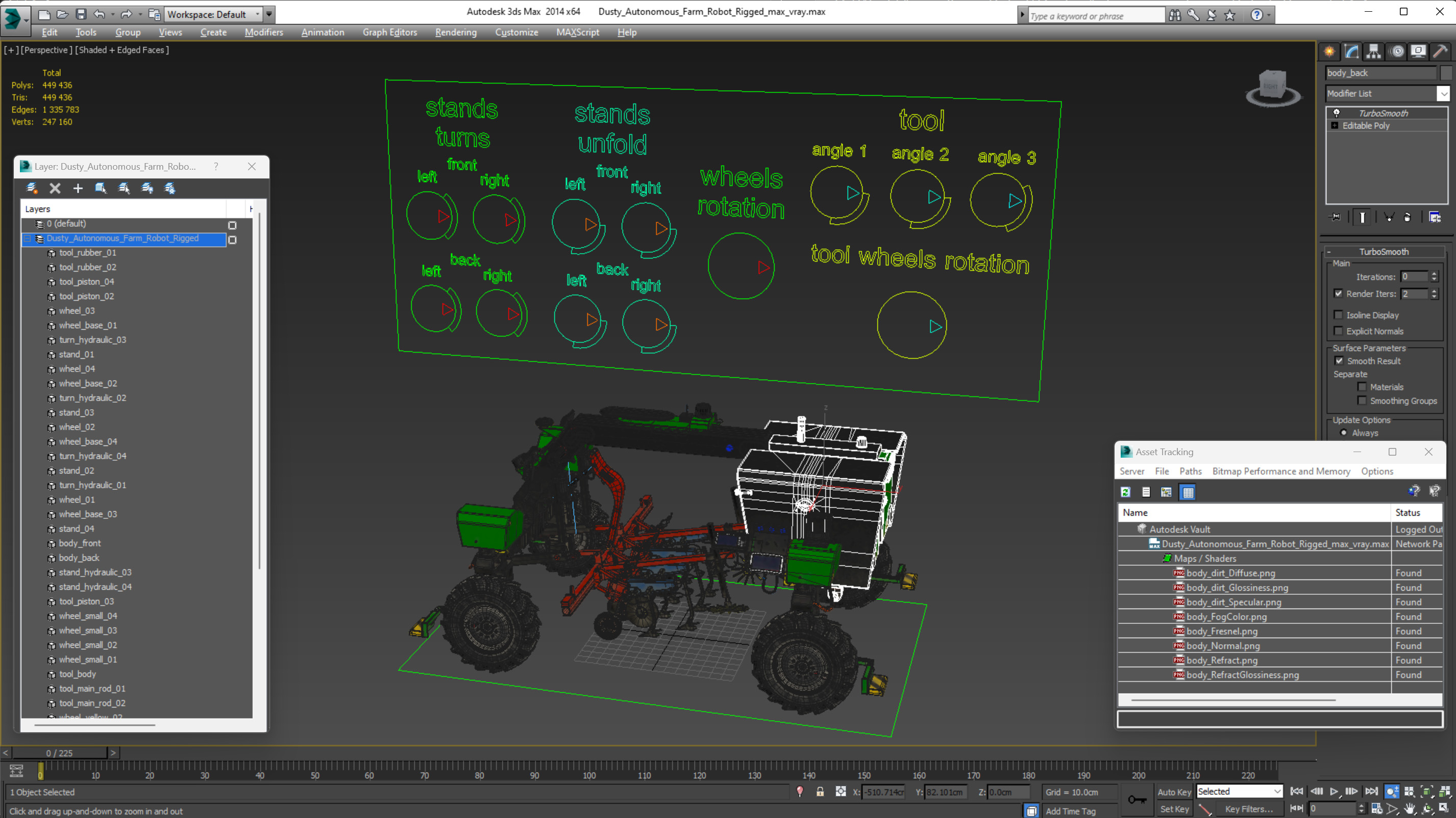 Dusty Autonomous Farm Robot Rigged 3D model