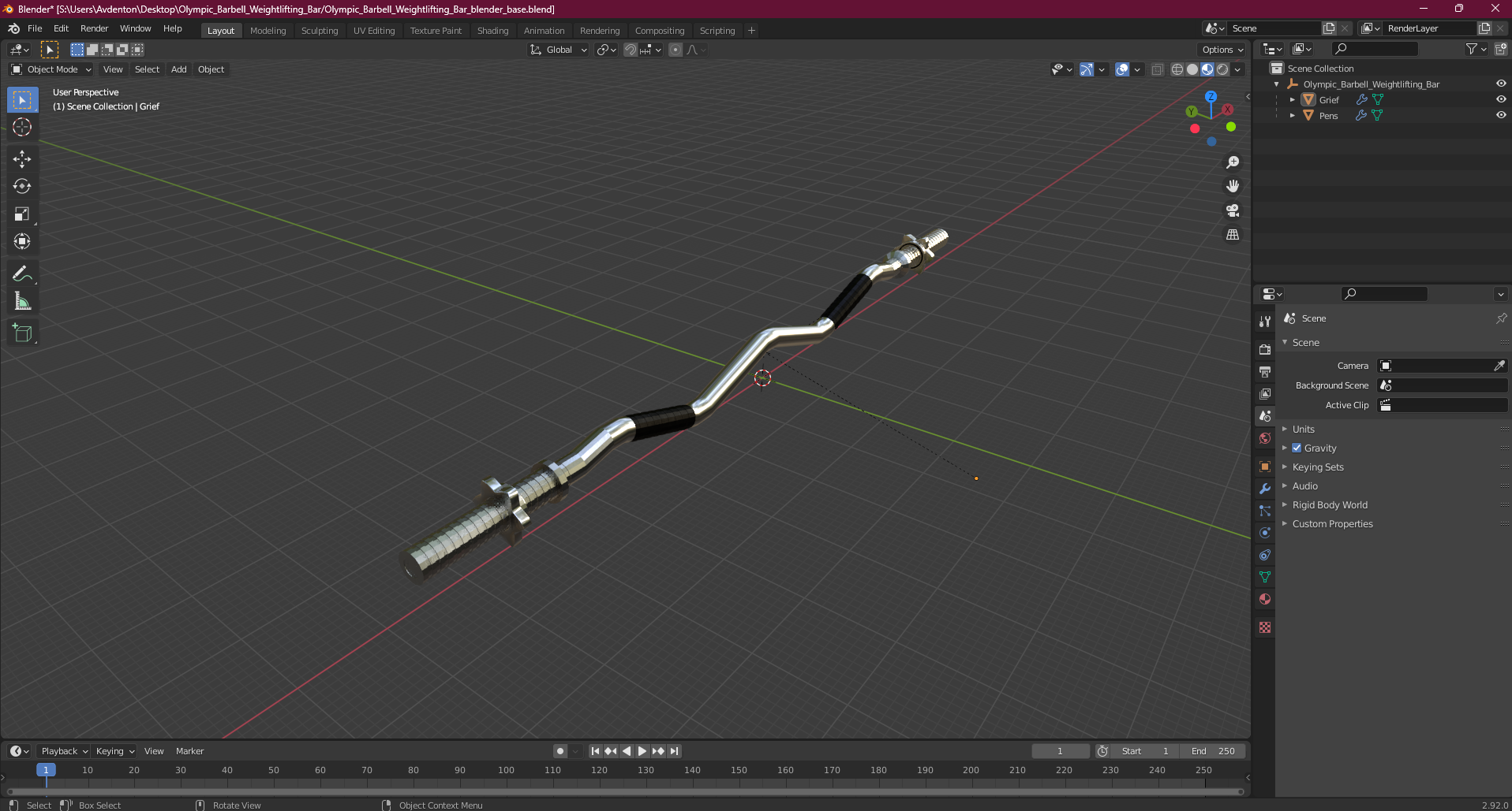 3D Olympic Barbell Weightlifting Bar model