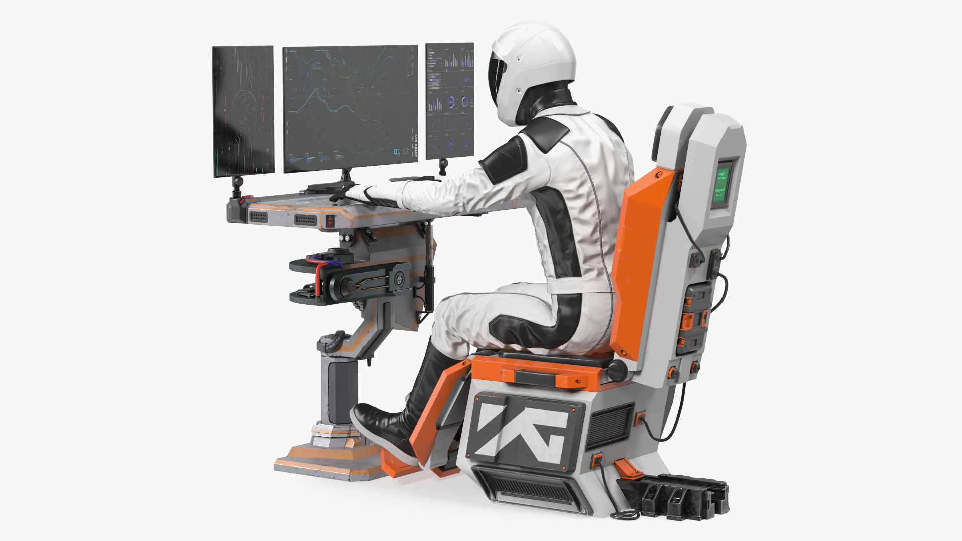 3D model Astronaut at a Sci-Fi Computer