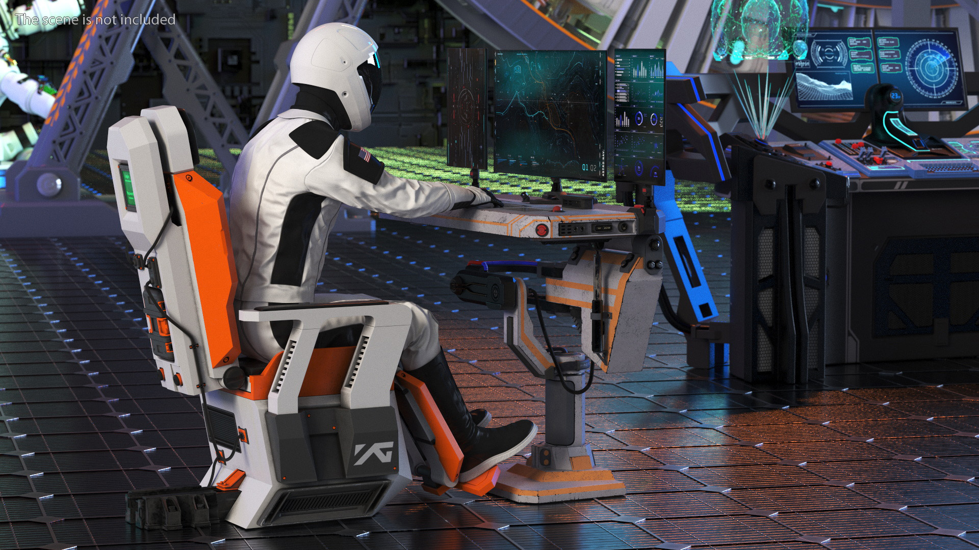3D model Astronaut at a Sci-Fi Computer