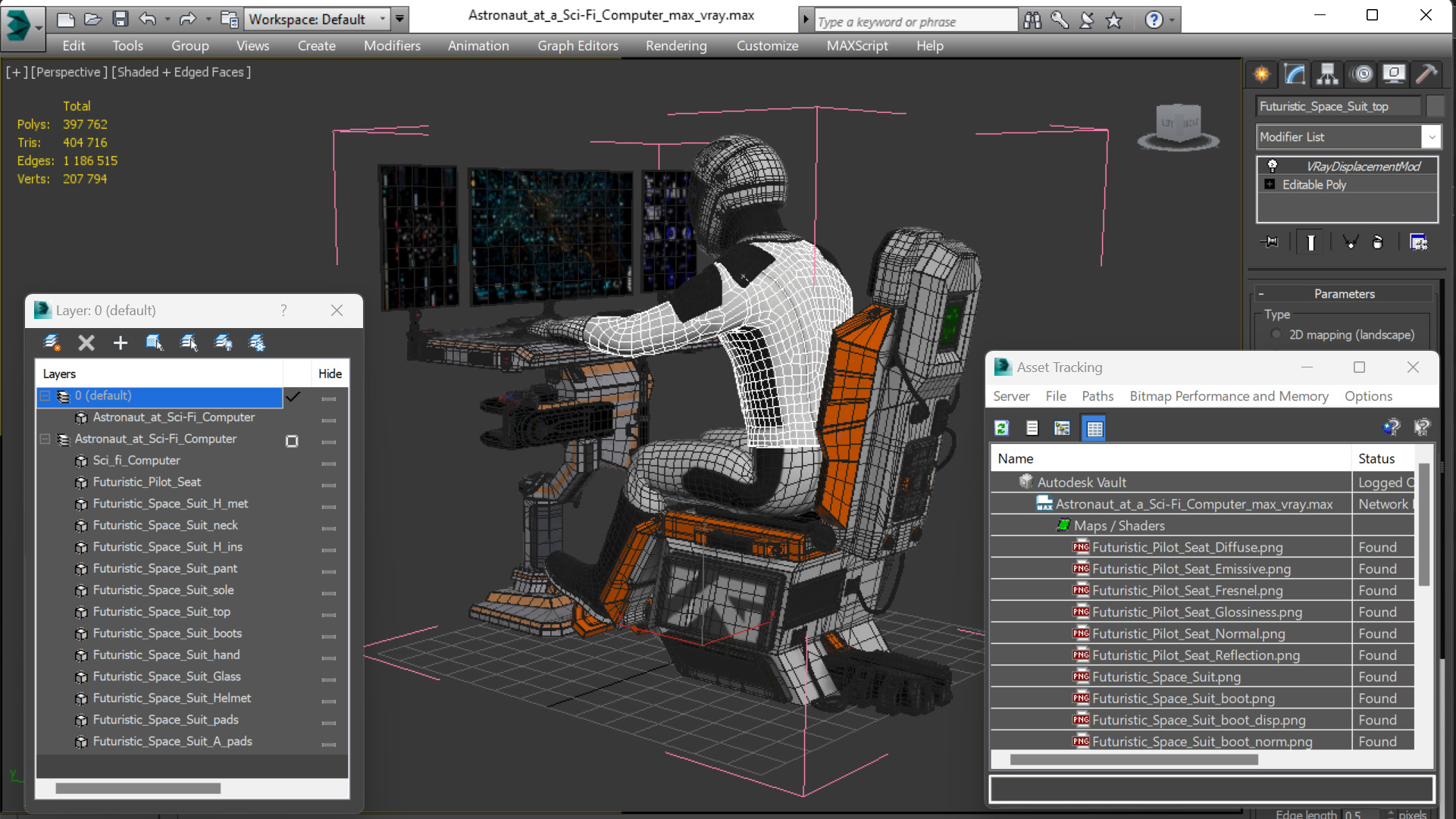3D model Astronaut at a Sci-Fi Computer