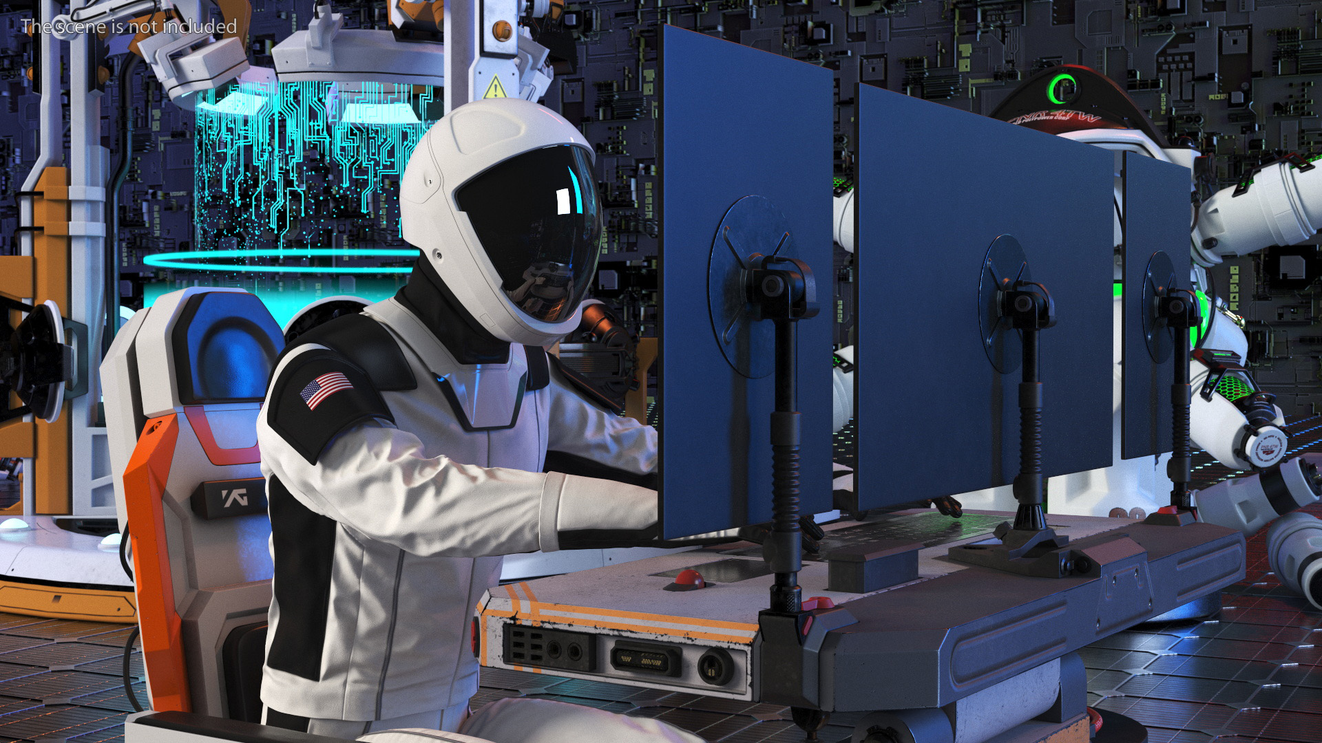 3D model Astronaut at a Sci-Fi Computer