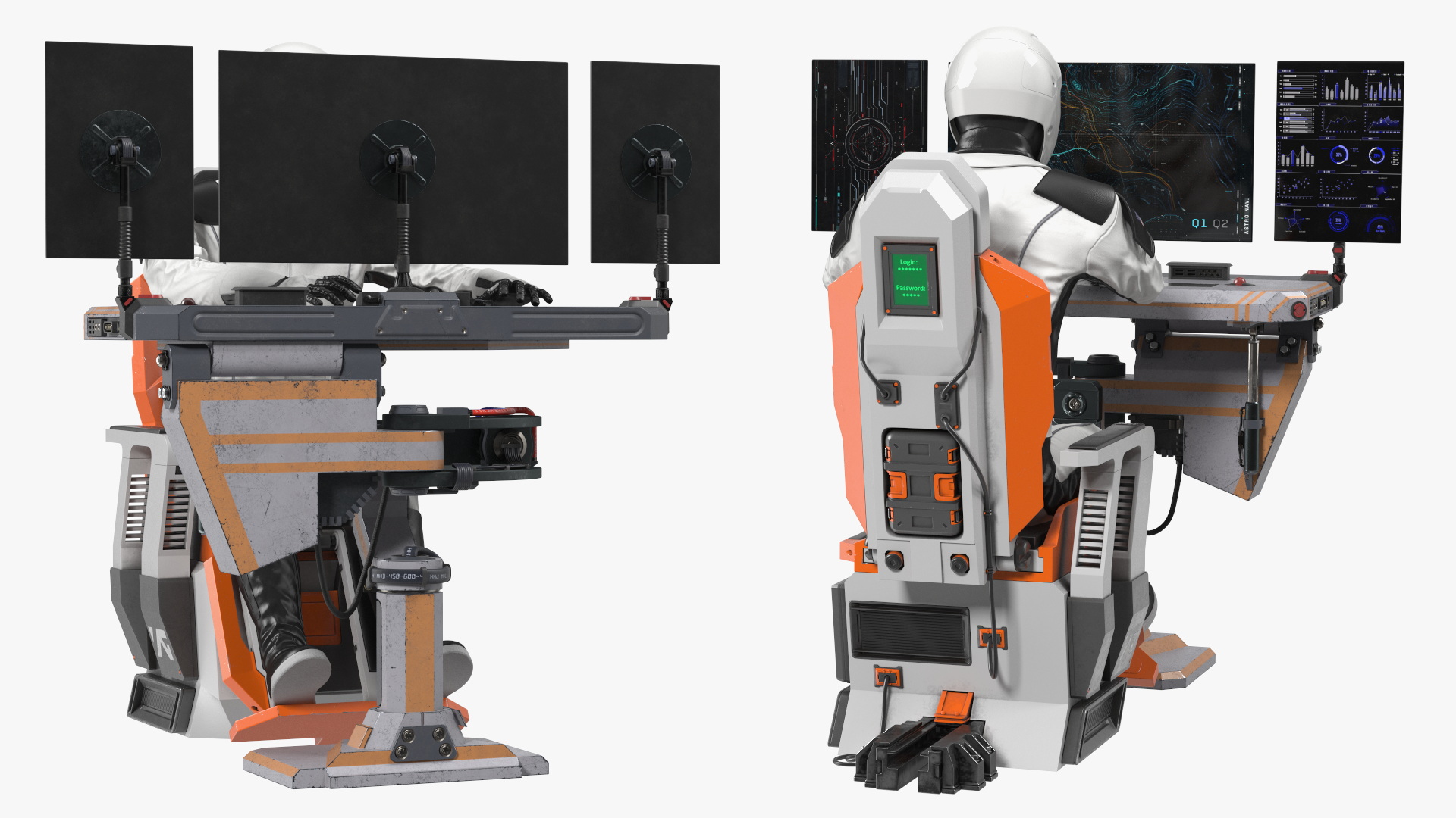 3D model Astronaut at a Sci-Fi Computer