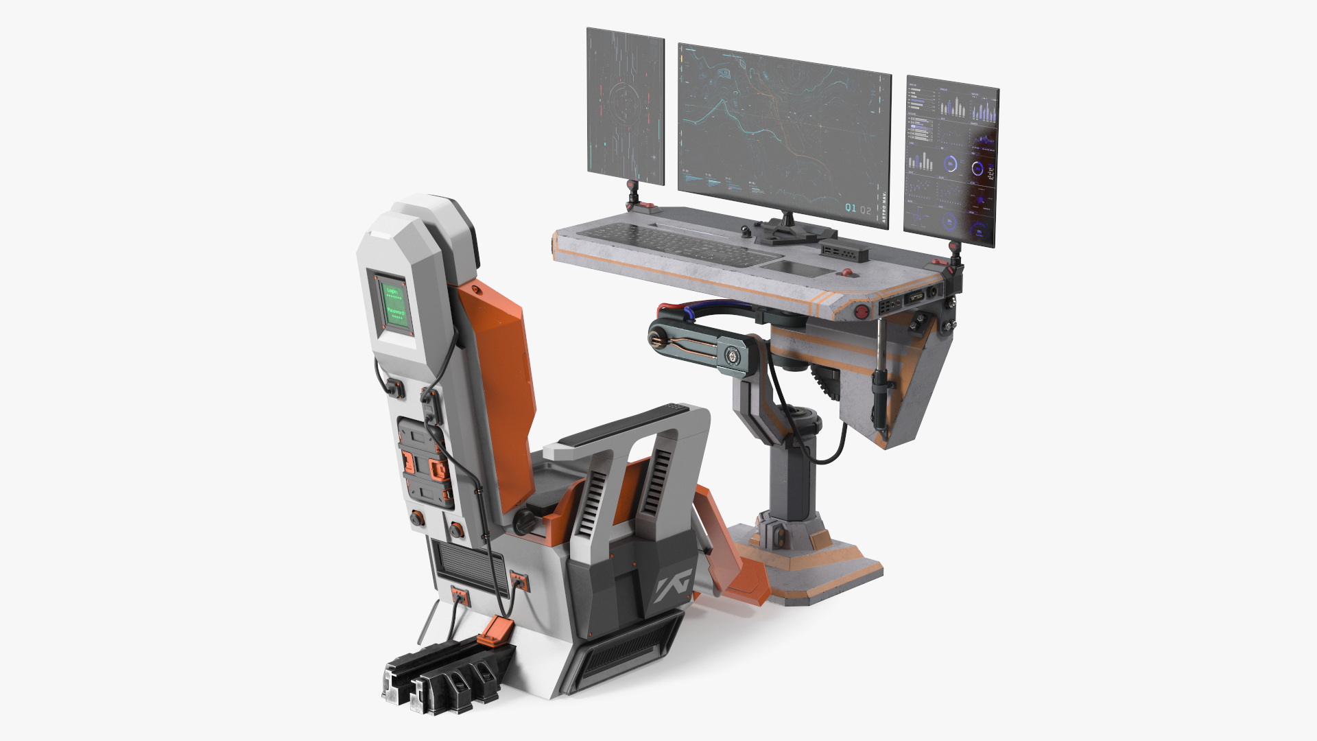 3D model Astronaut at a Sci-Fi Computer