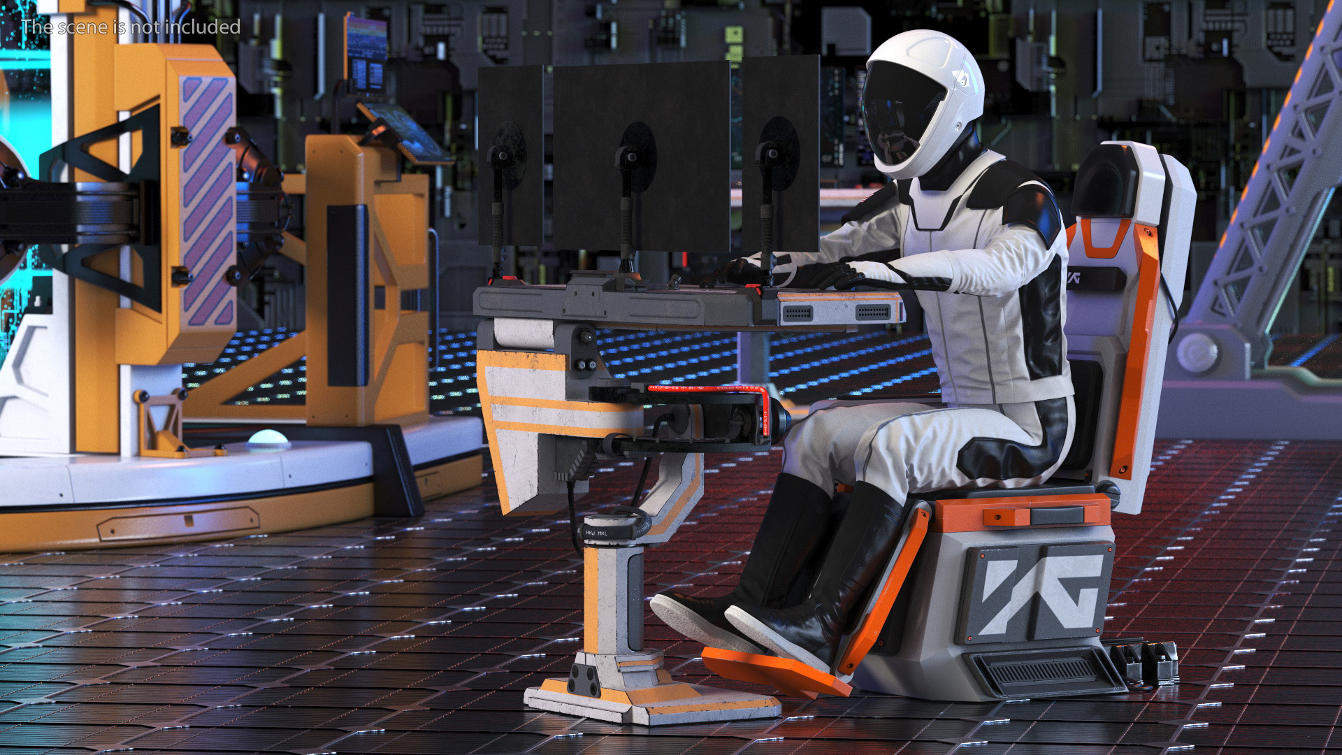 3D model Astronaut at a Sci-Fi Computer