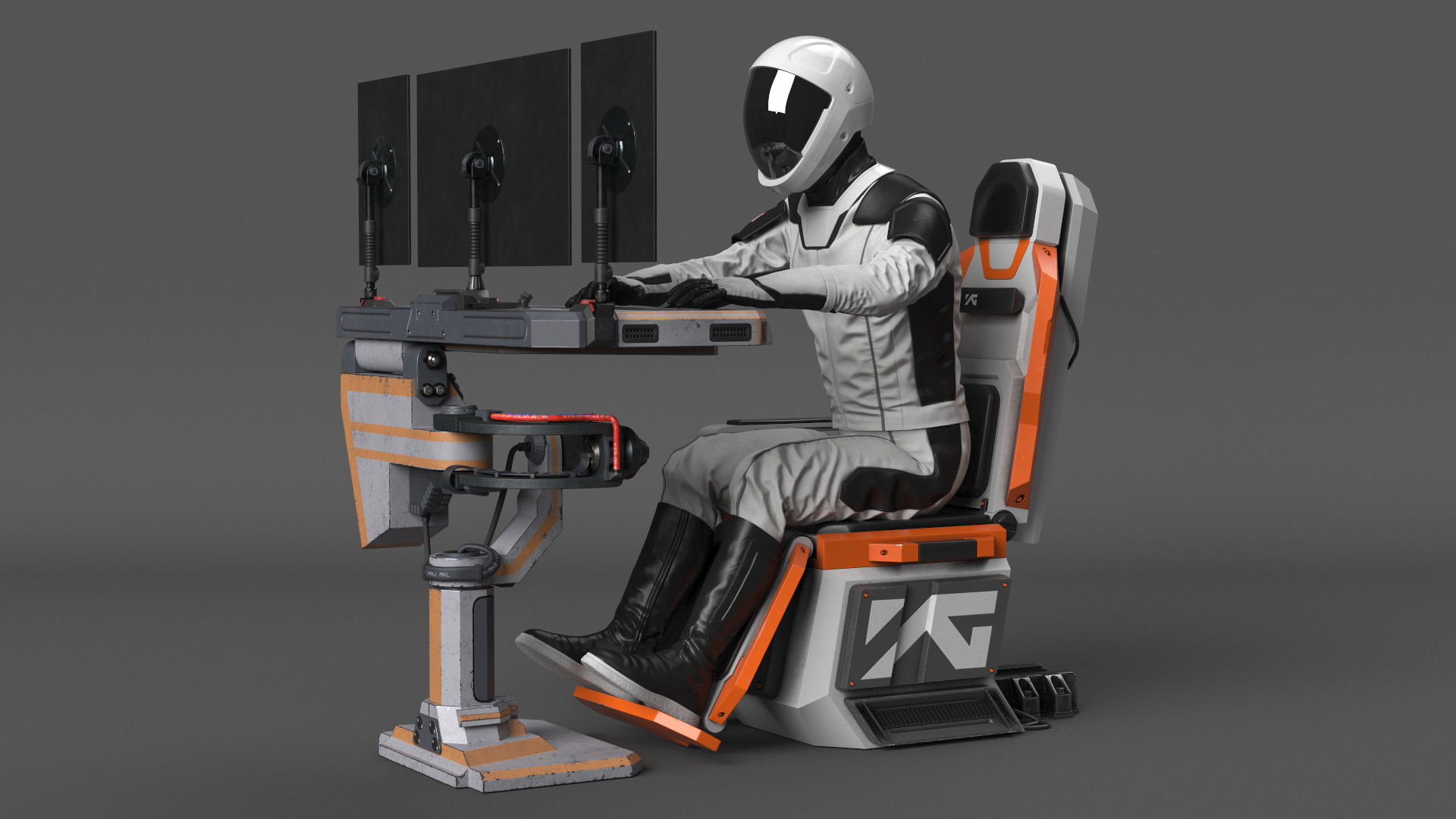3D model Astronaut at a Sci-Fi Computer