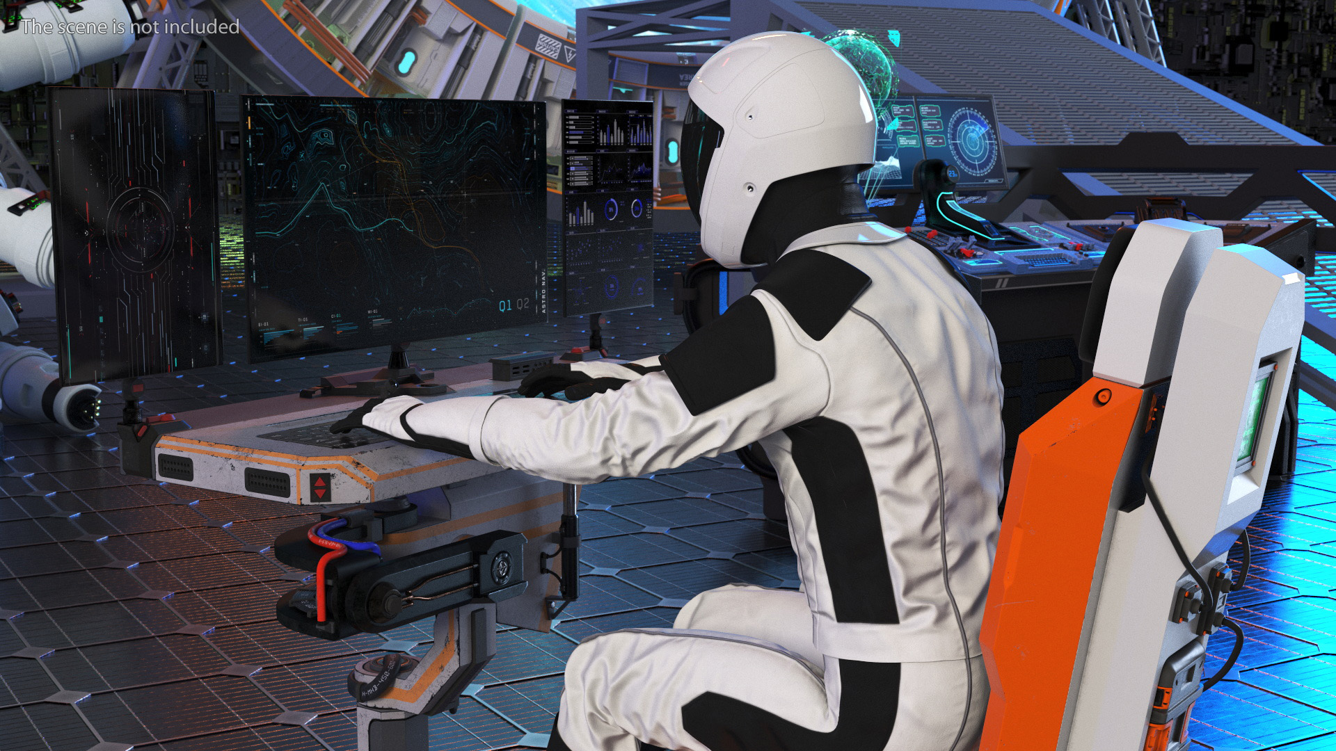 3D model Astronaut at a Sci-Fi Computer