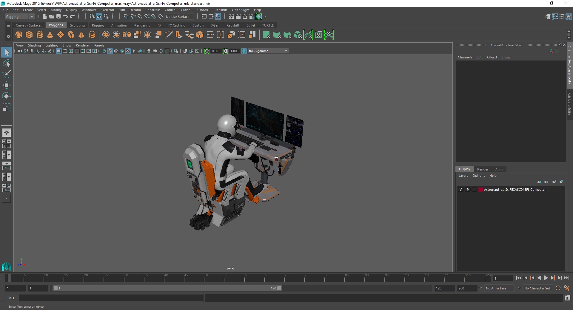 3D model Astronaut at a Sci-Fi Computer
