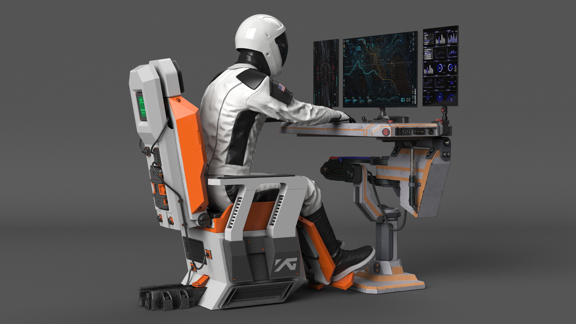 3D model Astronaut at a Sci-Fi Computer
