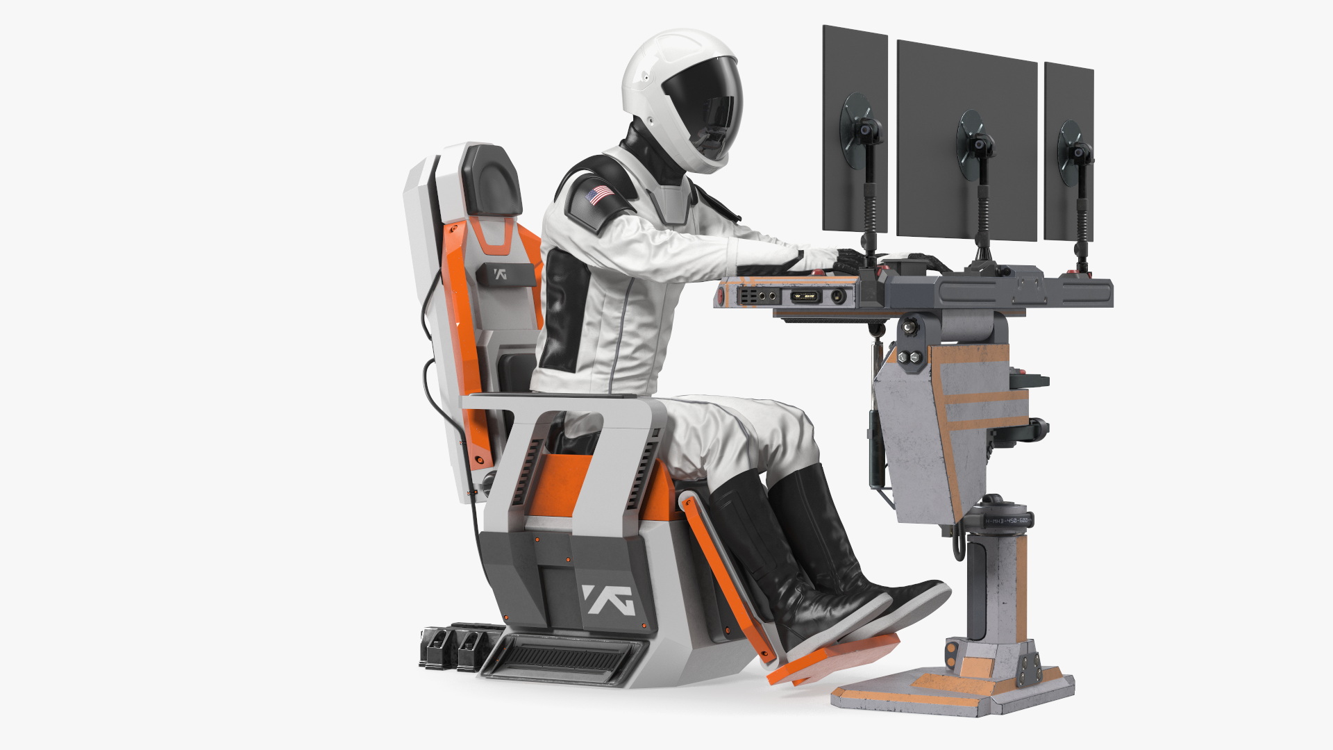 3D model Astronaut at a Sci-Fi Computer