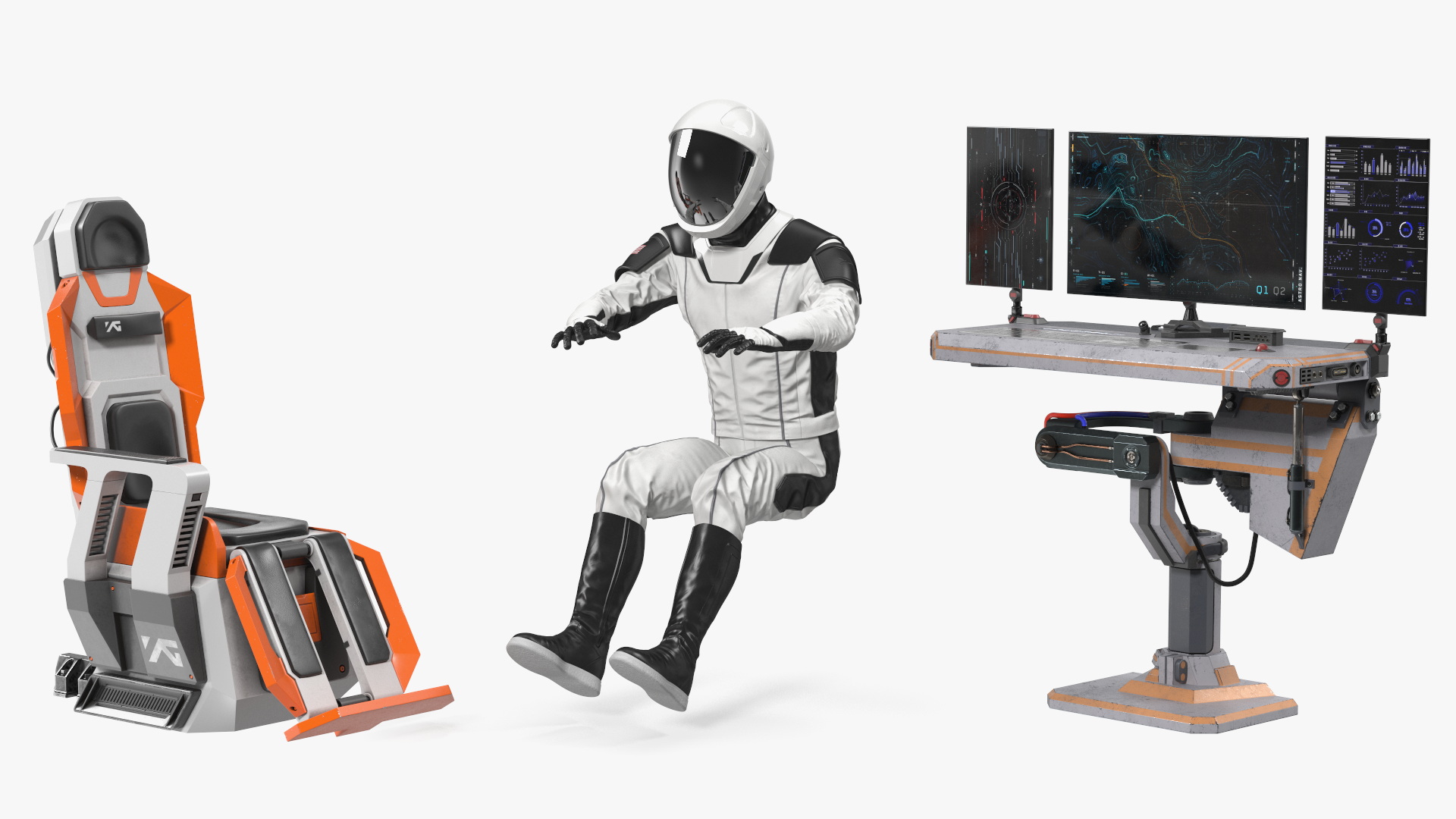 3D model Astronaut at a Sci-Fi Computer