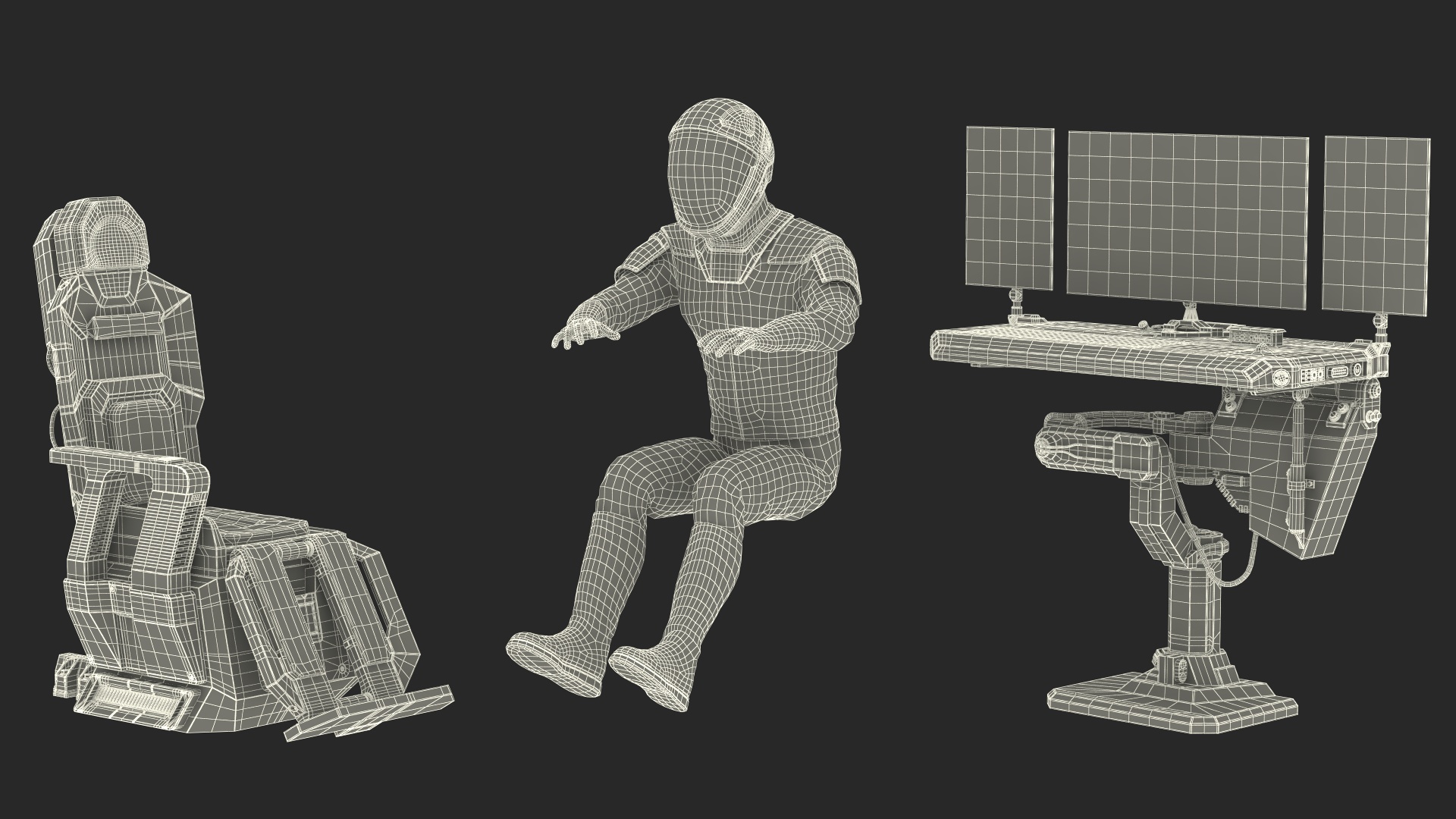 3D model Astronaut at a Sci-Fi Computer