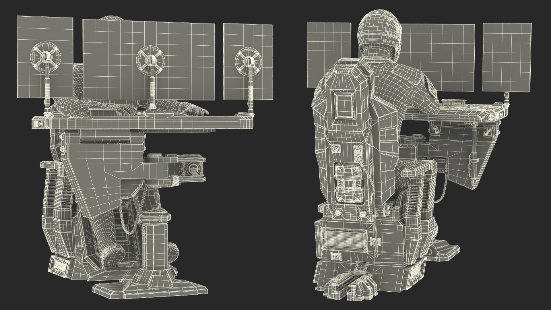 3D model Astronaut at a Sci-Fi Computer