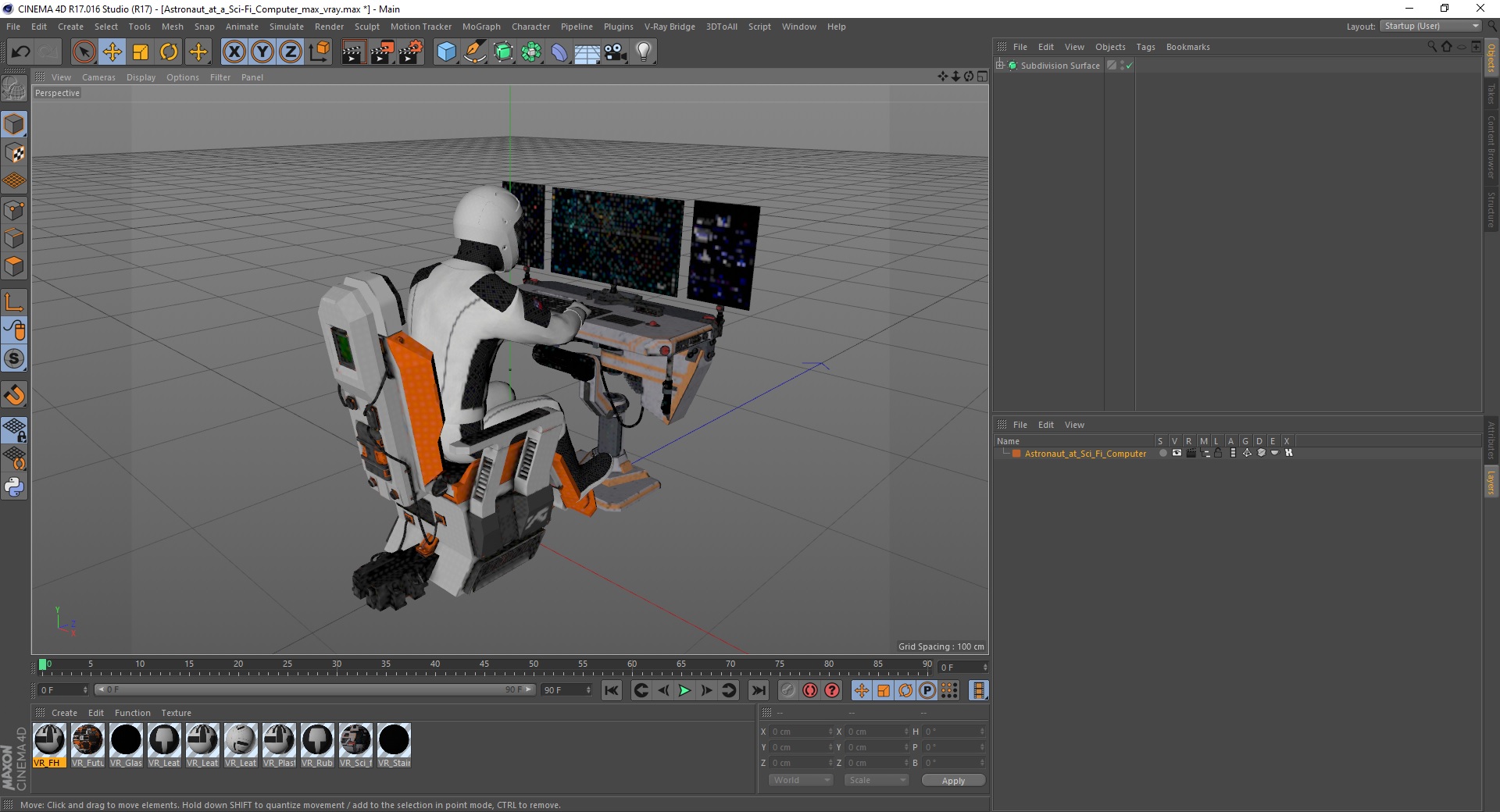 3D model Astronaut at a Sci-Fi Computer