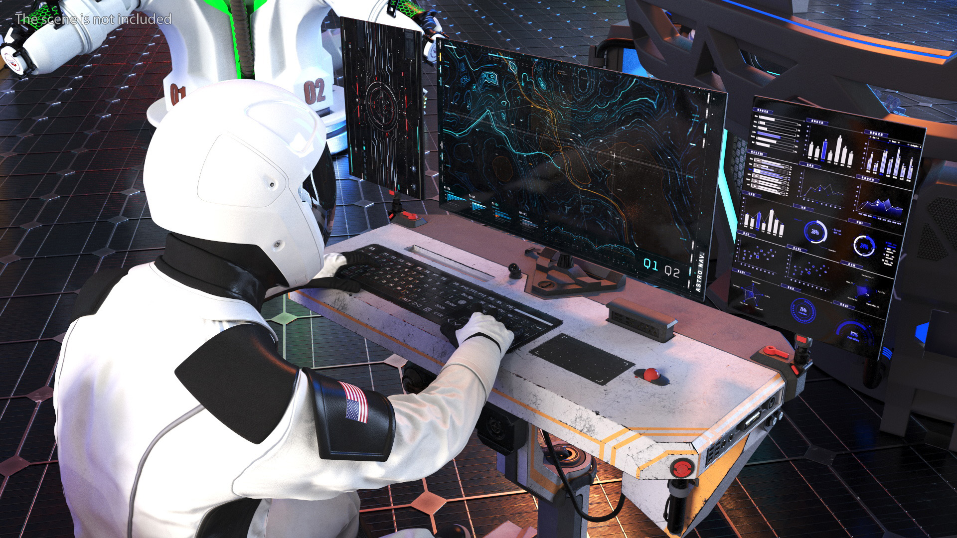 3D model Astronaut at a Sci-Fi Computer