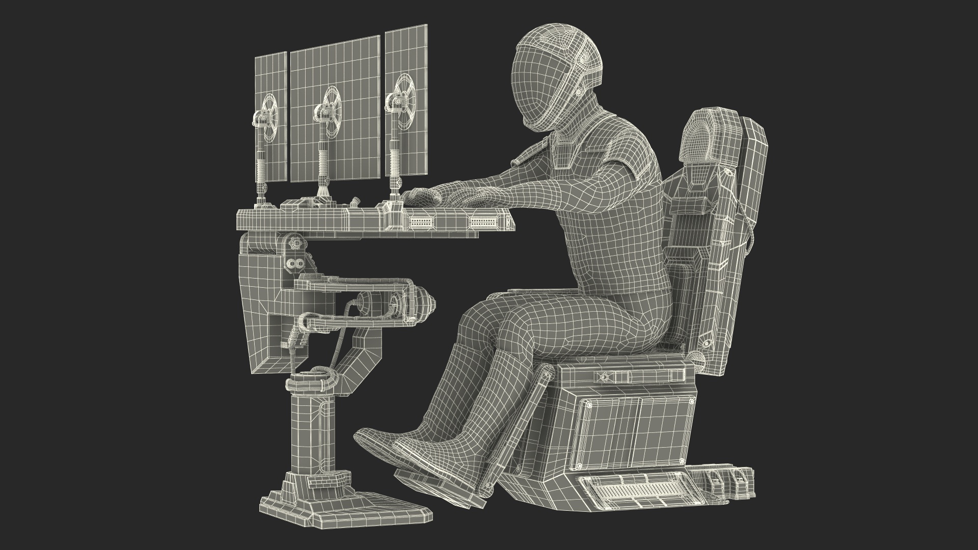 3D model Astronaut at a Sci-Fi Computer