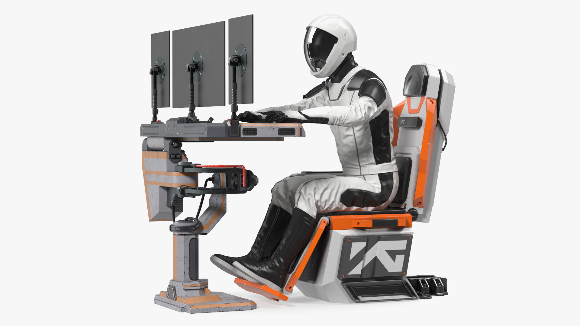 3D model Astronaut at a Sci-Fi Computer